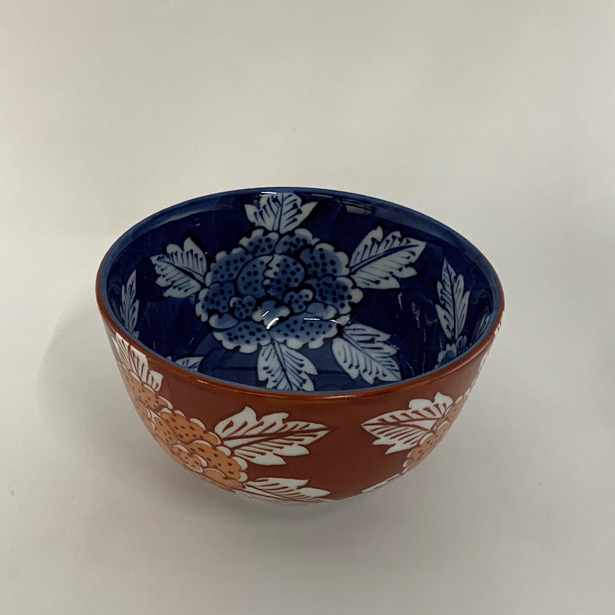 C1-6⁄源右衛門窯⁄染付牡丹絵5客組⁄共箱