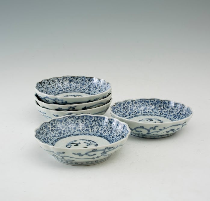 古伊万里 染付 花唐草 膾皿 なます皿 松竹梅 大明年製銘 大明化製銘