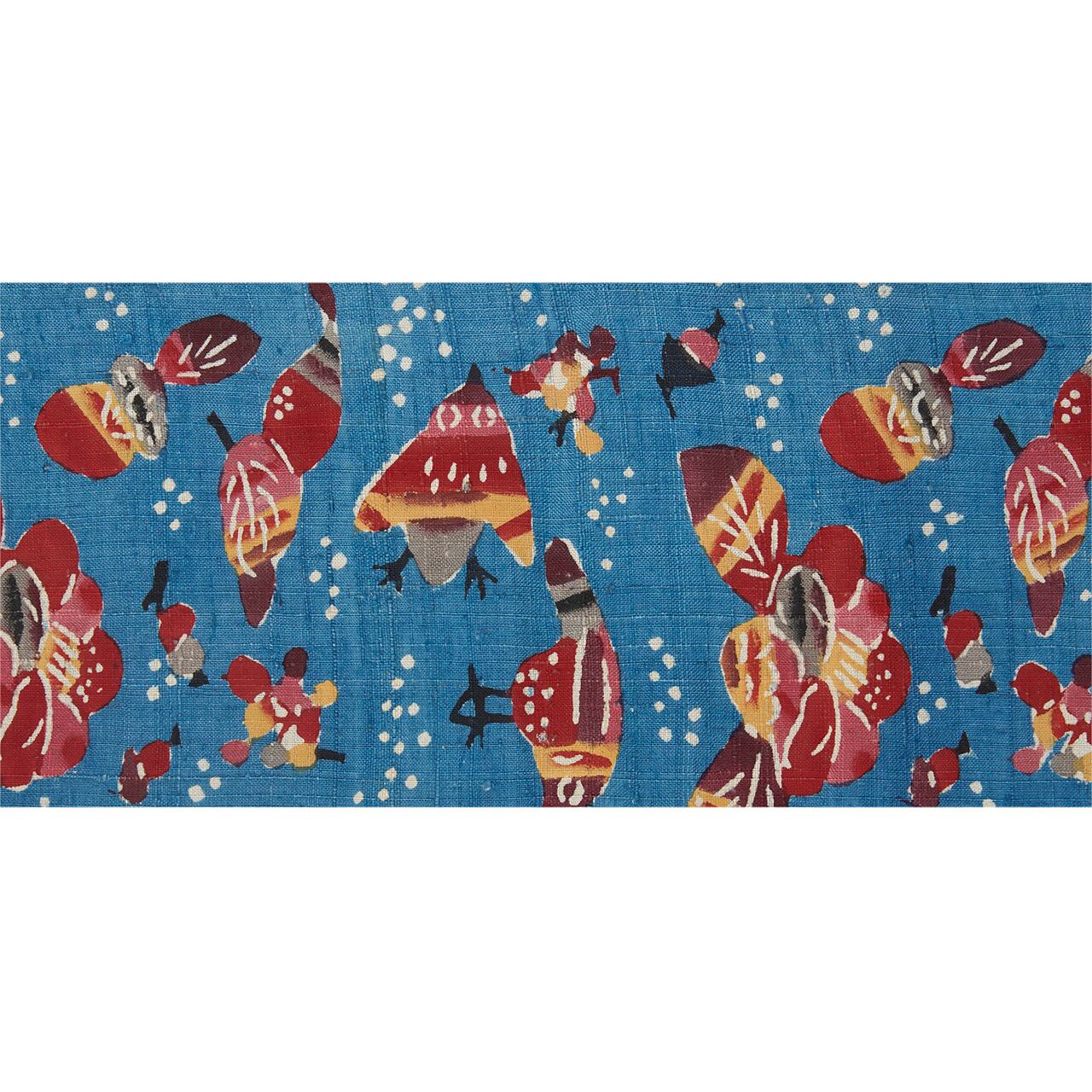 国画会会員 柚木沙弥郎 鳥と木の実の模様 型絵染名古屋帯【中古