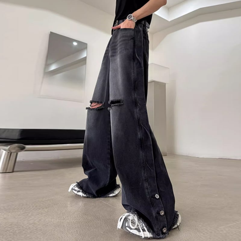 STARTEXCEEDENDダメージ加工デニムワイドパンツ | mblueshop