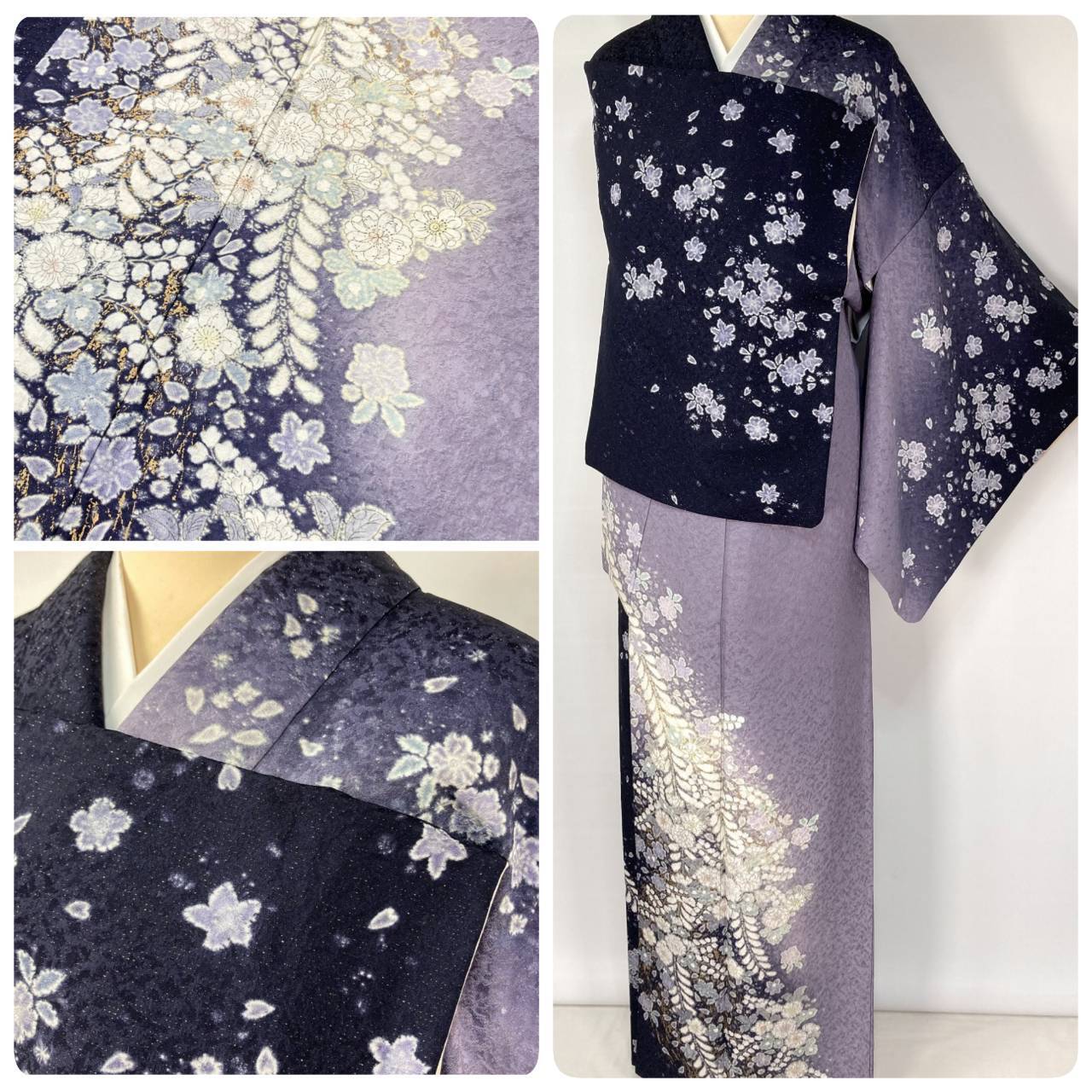 吉乃一廉 辻が花 絞り 銀通し 美品 訪問着 正絹 袷 紫 黒 白 藤色 1352