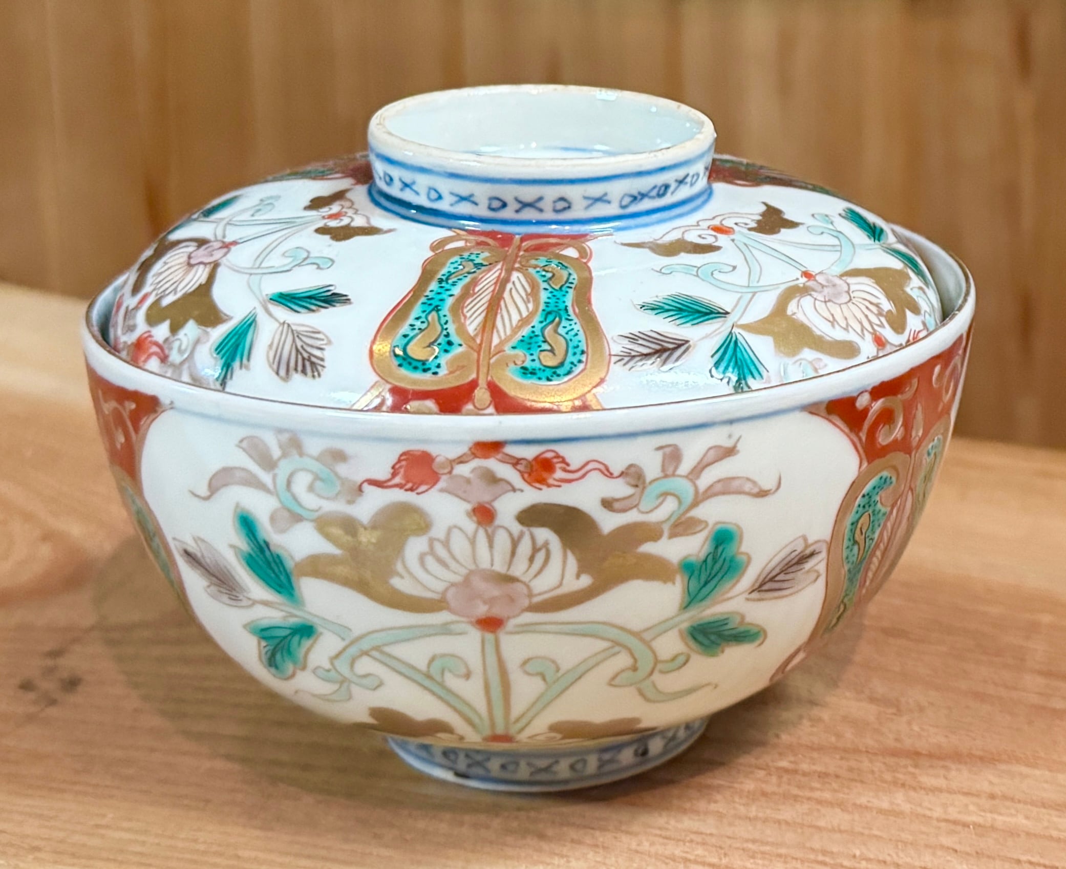 古伊万里手描き江戸期江戸時代幕末骨董品龍の図蓋付き飯碗5客