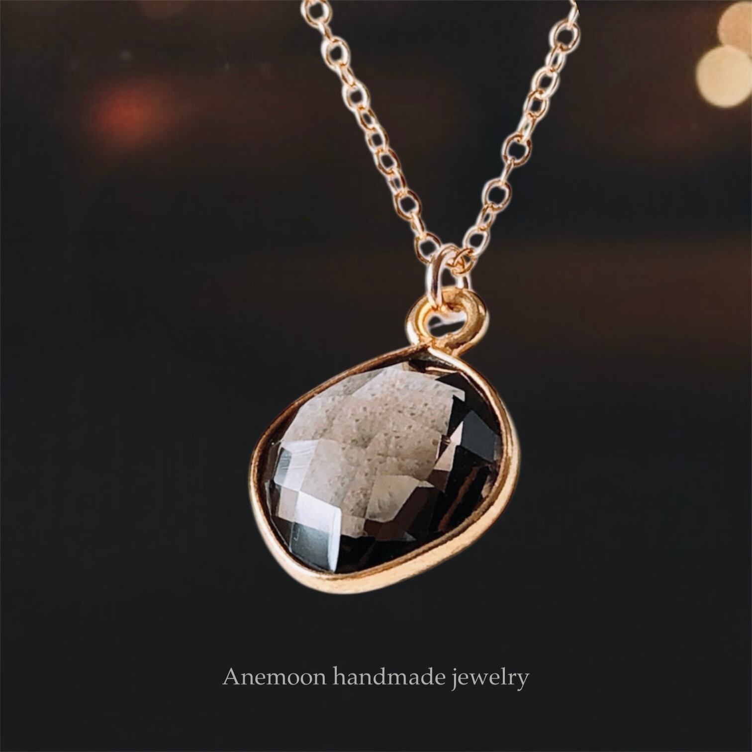 宝石質スモーキークォーツ14kgf製ネックレス 約40cm 天然石12×12mm