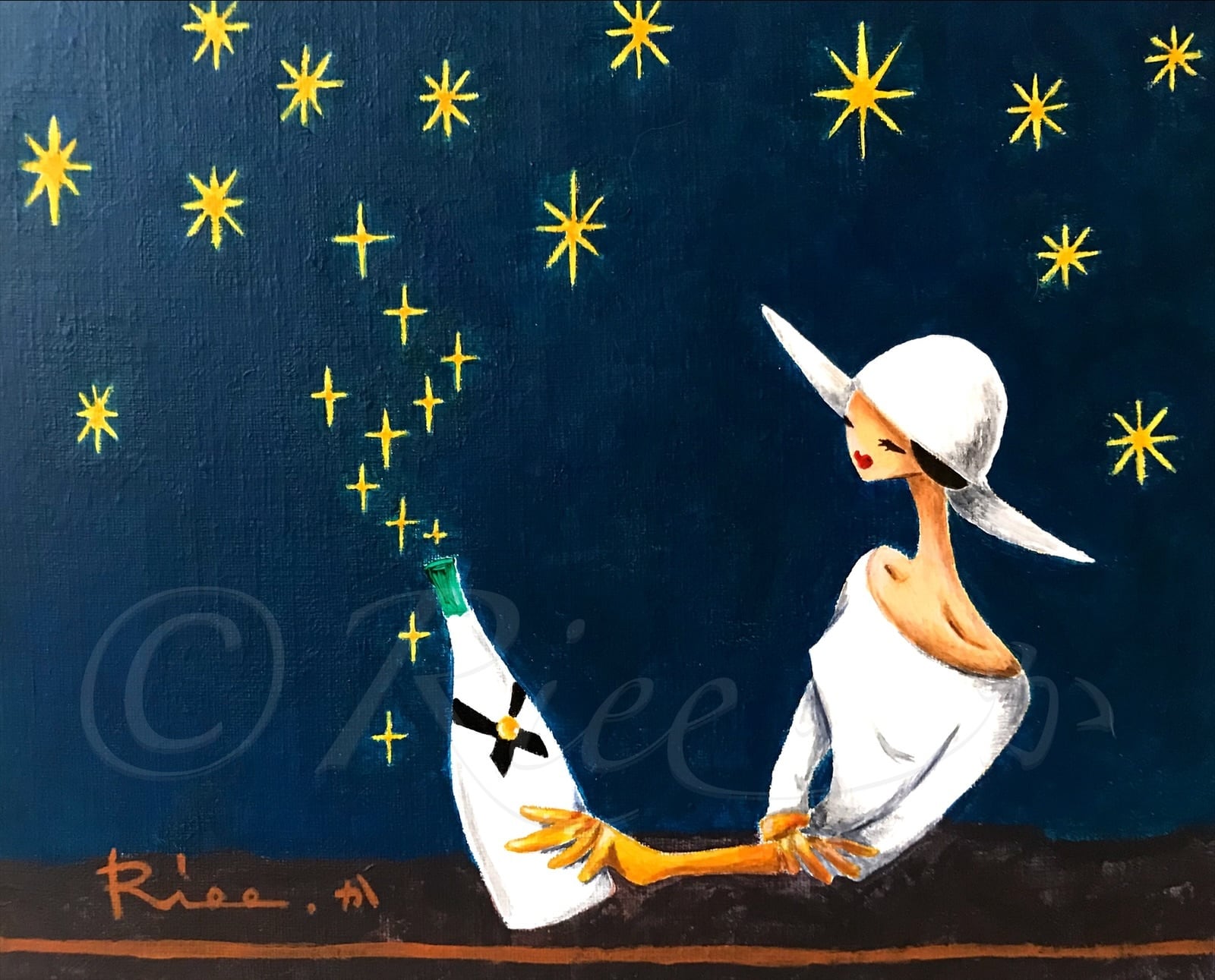 アクリル画 原画 「星降る夜のクリスマス03」額縁付 F3サイズ