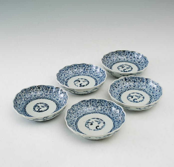 古伊万里 染付 花唐草 膾皿 なます皿 松竹梅 大明年製銘 大明化製銘