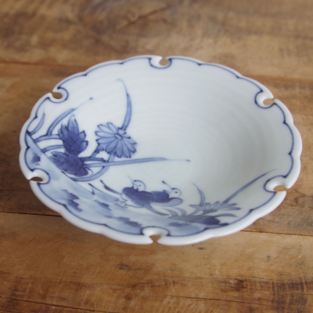 希少 源右衛門窯 青と白の波模様 八角形陶器皿 木箱付き 希少 源右衛門