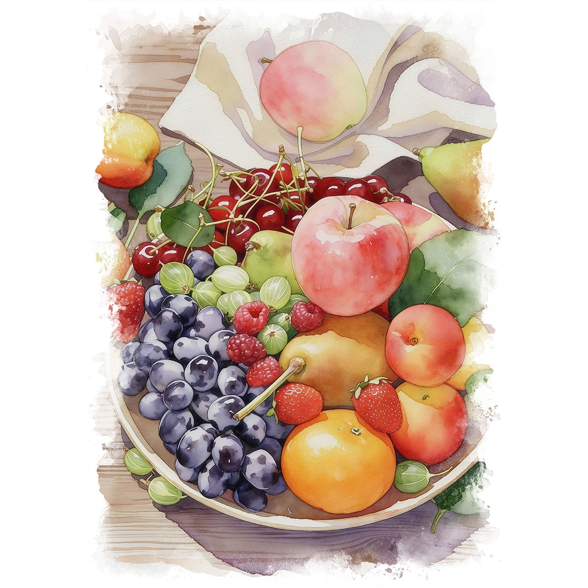 絵画 静物画 食べ物 果物 インテリアアート額付き 水彩画・油絵調