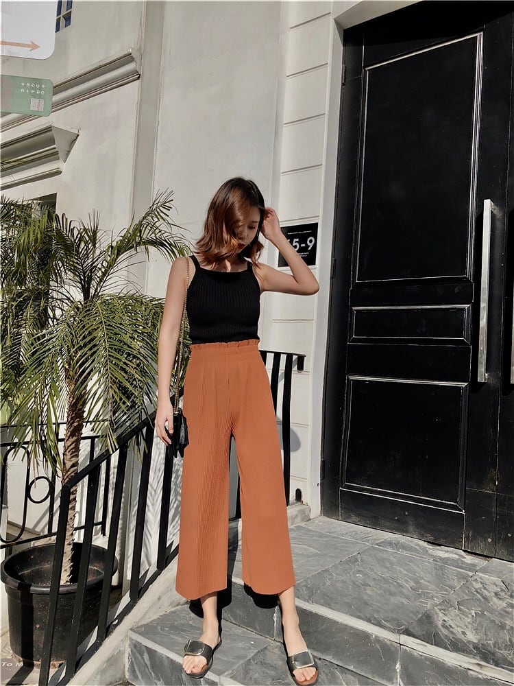 パンツ プリーツ ワイドパンツ レディース クロップド丈 ガウチョ