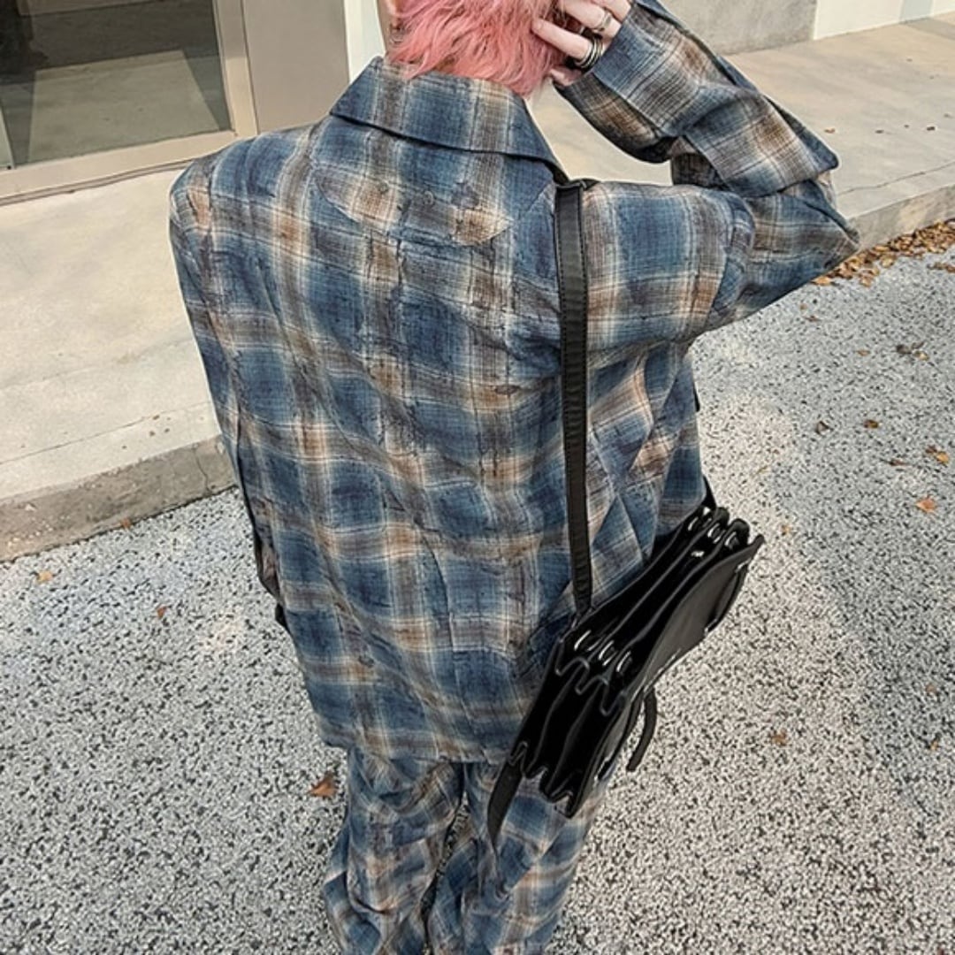 レトロチェック柄 ダブルブレストスーツ セットアップ 2カラー D11392