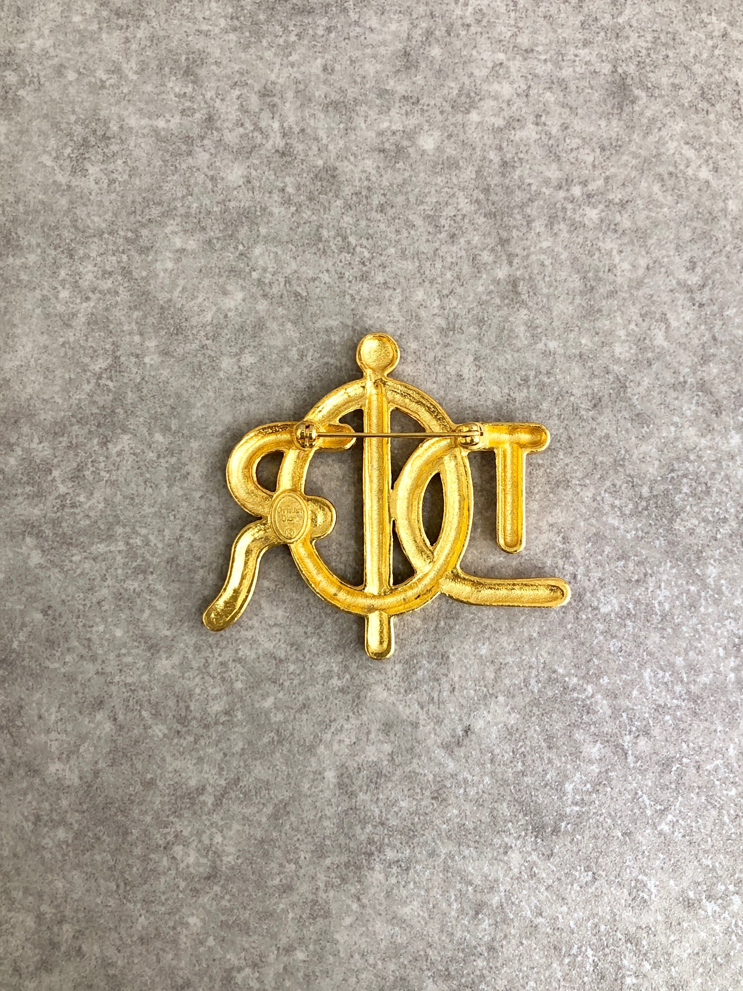 Christian Dior クリスチャン ディオール ブローチ ロゴ ストーン