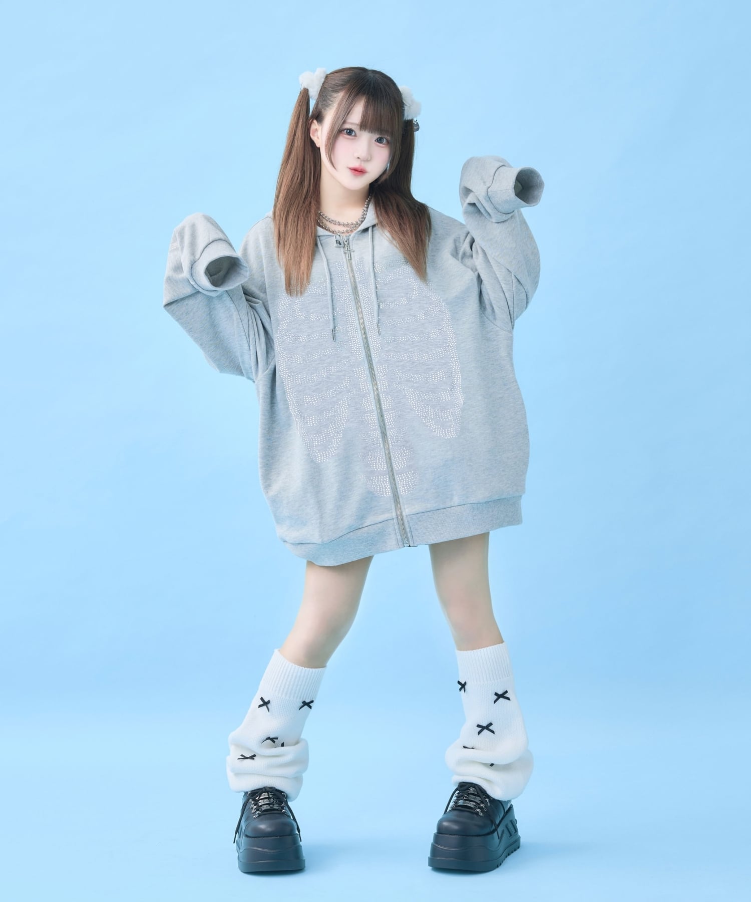 粉骨砕身ラインストーンZIPパーカー(グレー) | Hauls