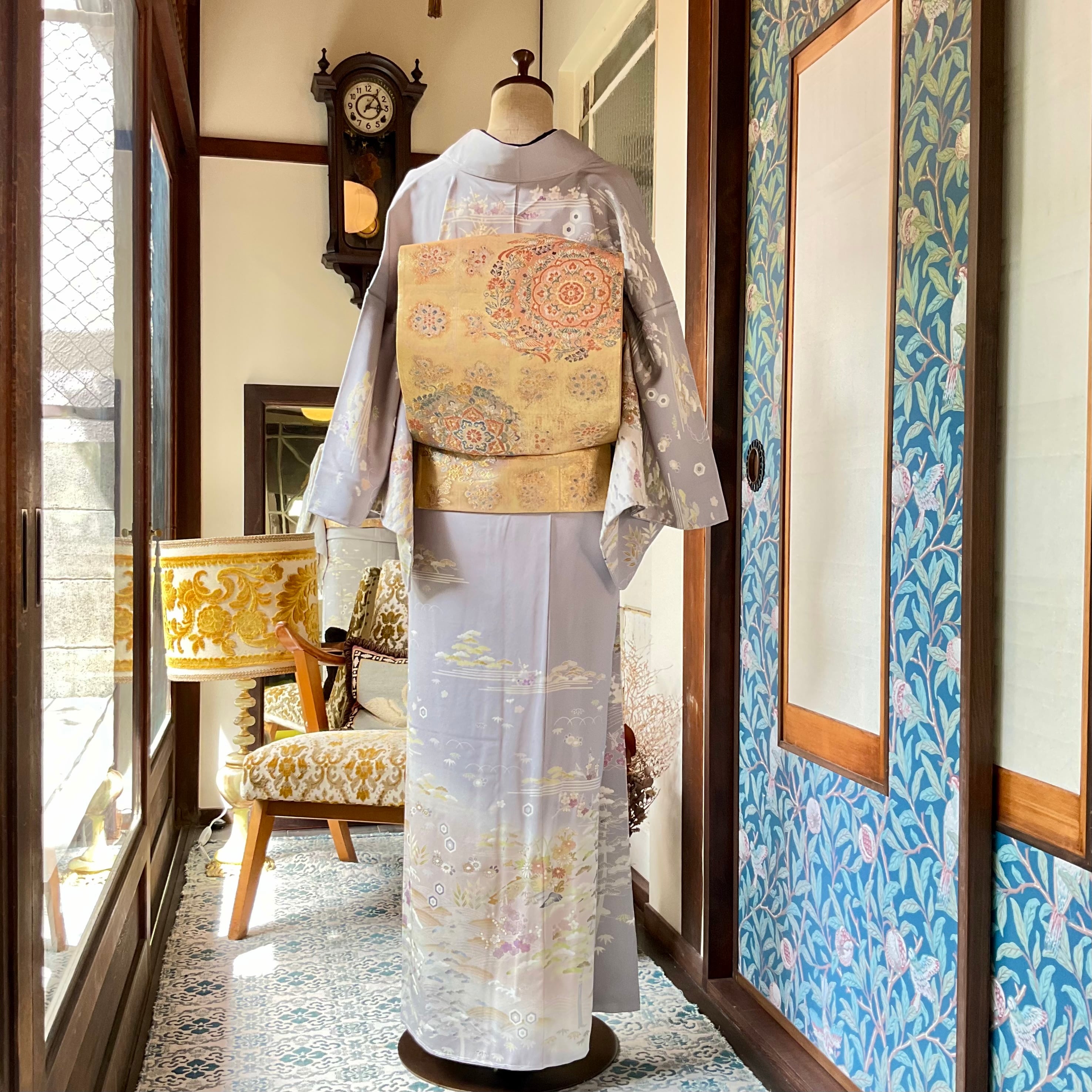 tall＊四季の歓び＊ライトグレー パープル 藤色 訪問着セット 礼装