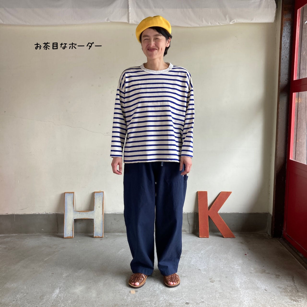 HAYATE セーラーボーダー Tシャツ プリントのセーラー衿 長袖Tシャツ