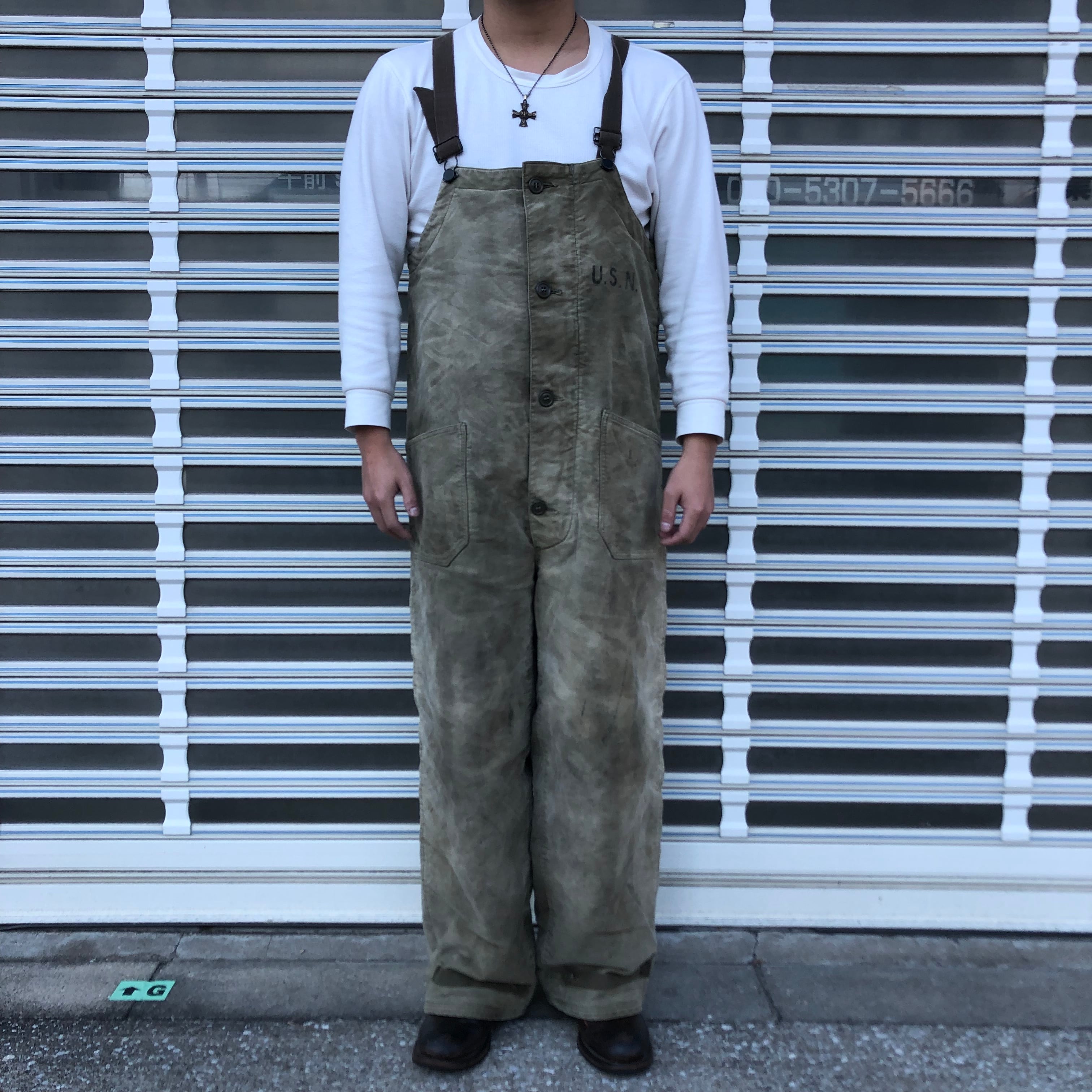 40s 米軍実物 ヴィンテージ USNAVY N-1 デッキパンツ オーバーオール