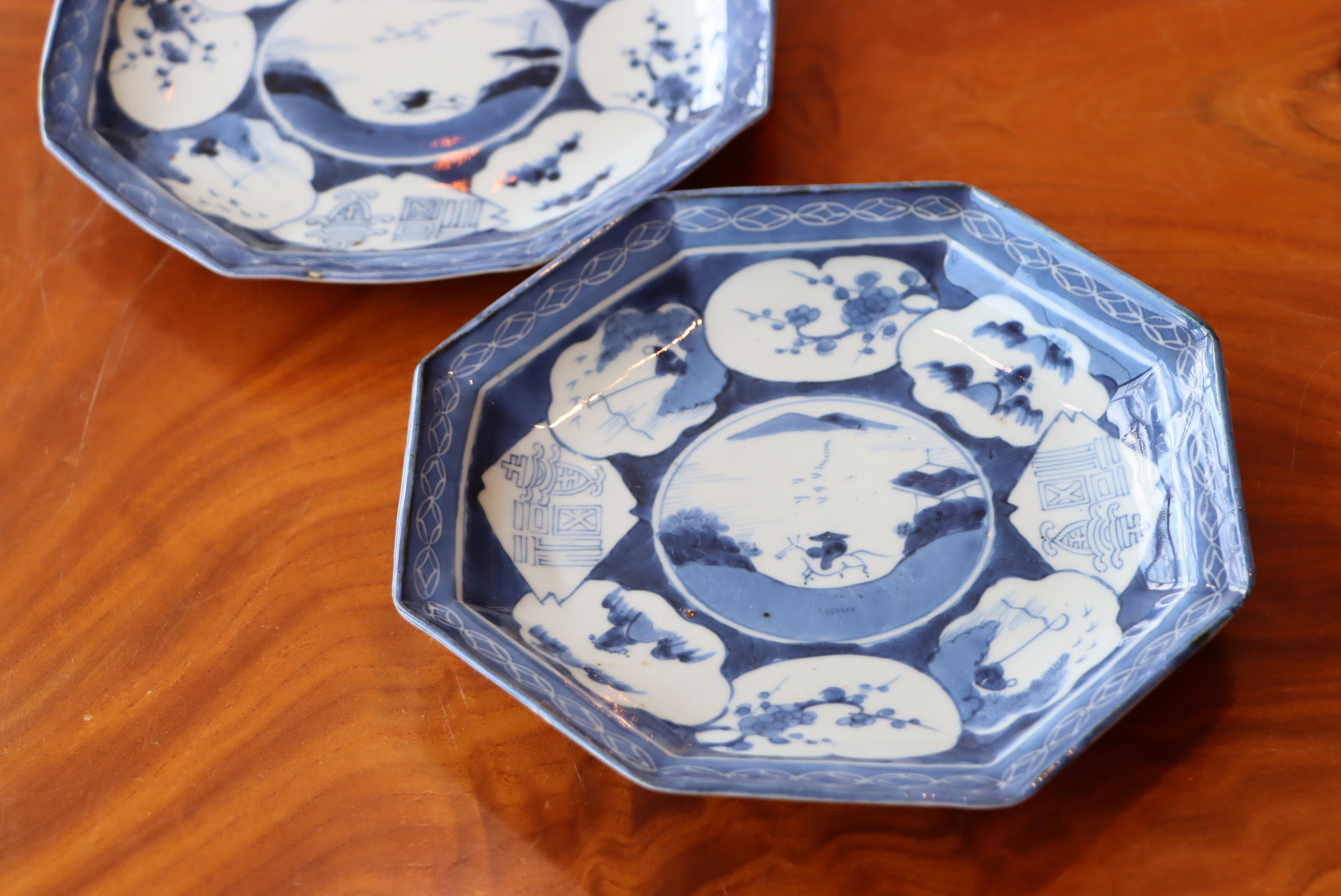 ⬛︎五寸変形皿11枚⬛︎染付手描⬛︎古伊万里⬛︎山水巻物角皿江戸