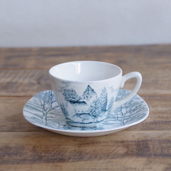 ミッドセンチュリー レトロモダン デミタスカップ ソーサー 村 風景 家