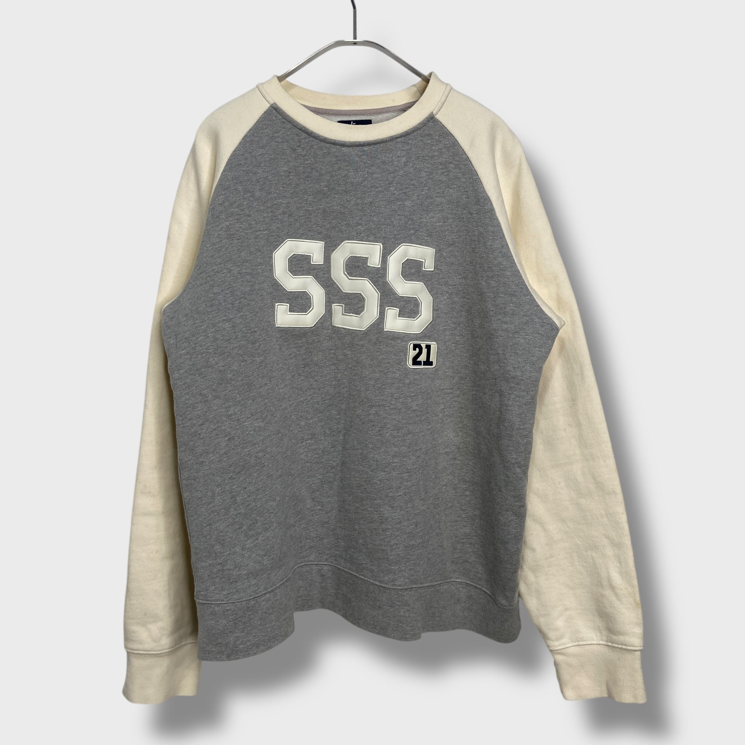 90 Stussy 紺タグ ステューシー ラグランロゴスウェット SSSロゴ L