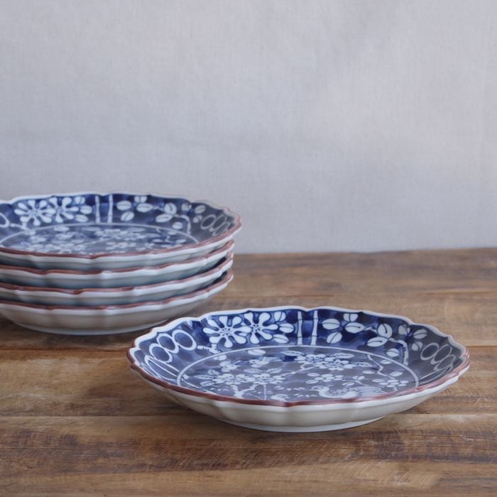 再入荷】【新品】 波佐見焼 花鳥輪花 5寸皿 15cm 和食器 昭和レトロ お