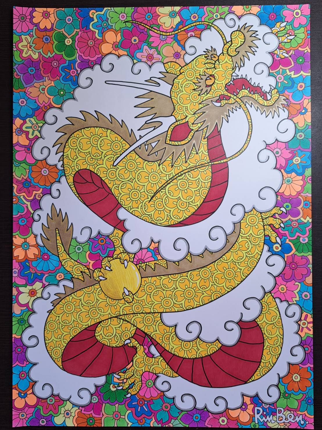 早い者勝ち！一点モノ！開運アート「金龍と雲」B3サイズ | 開運