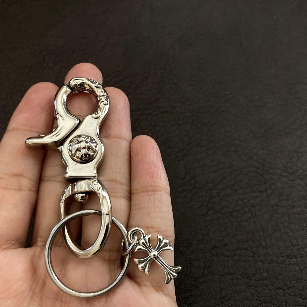 265 真鍮 シルバー キーホルダー キーリング 十字架 カラビナ フック