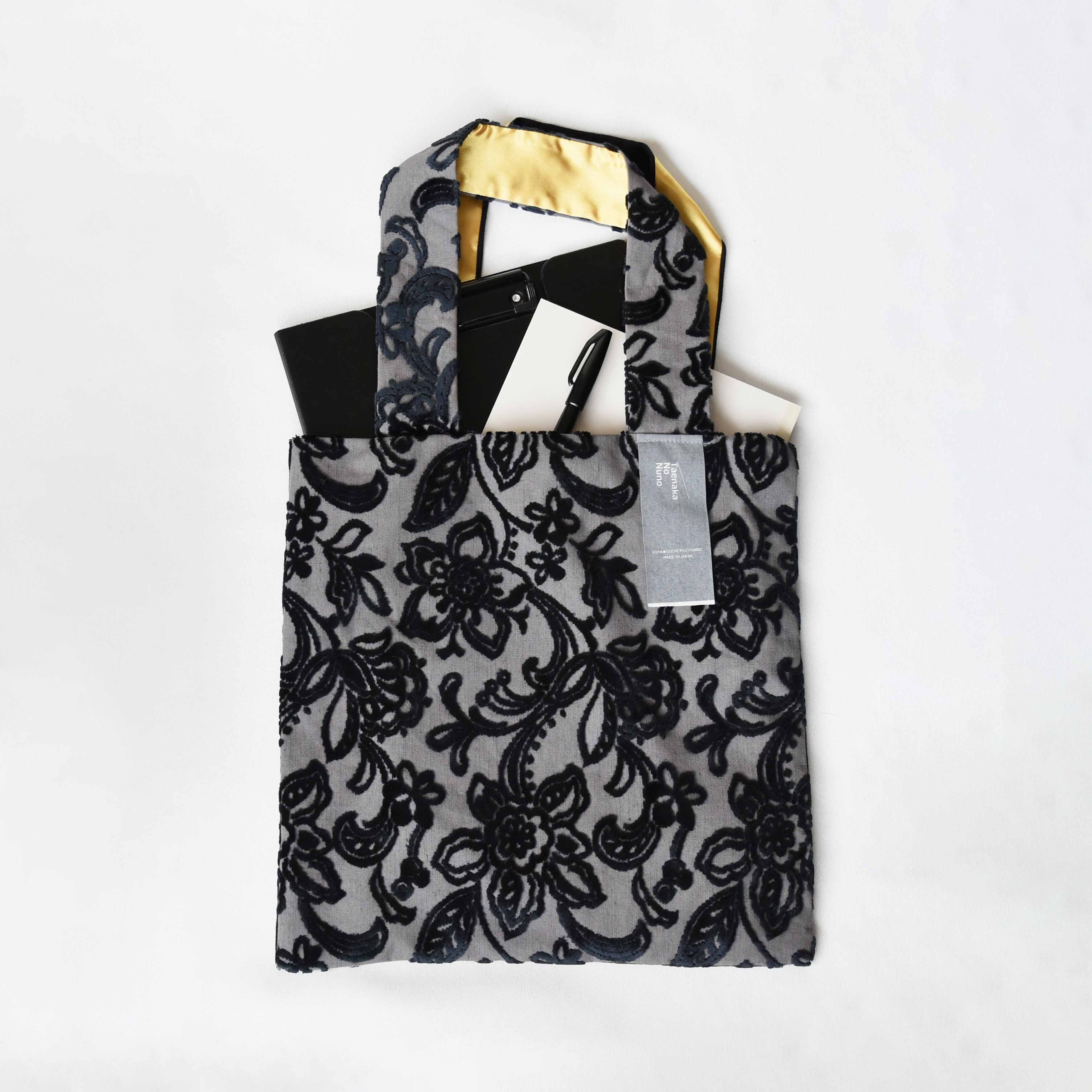 スクエアバッグ【Mサイズ】フローラル ブラック リネンシリーズ