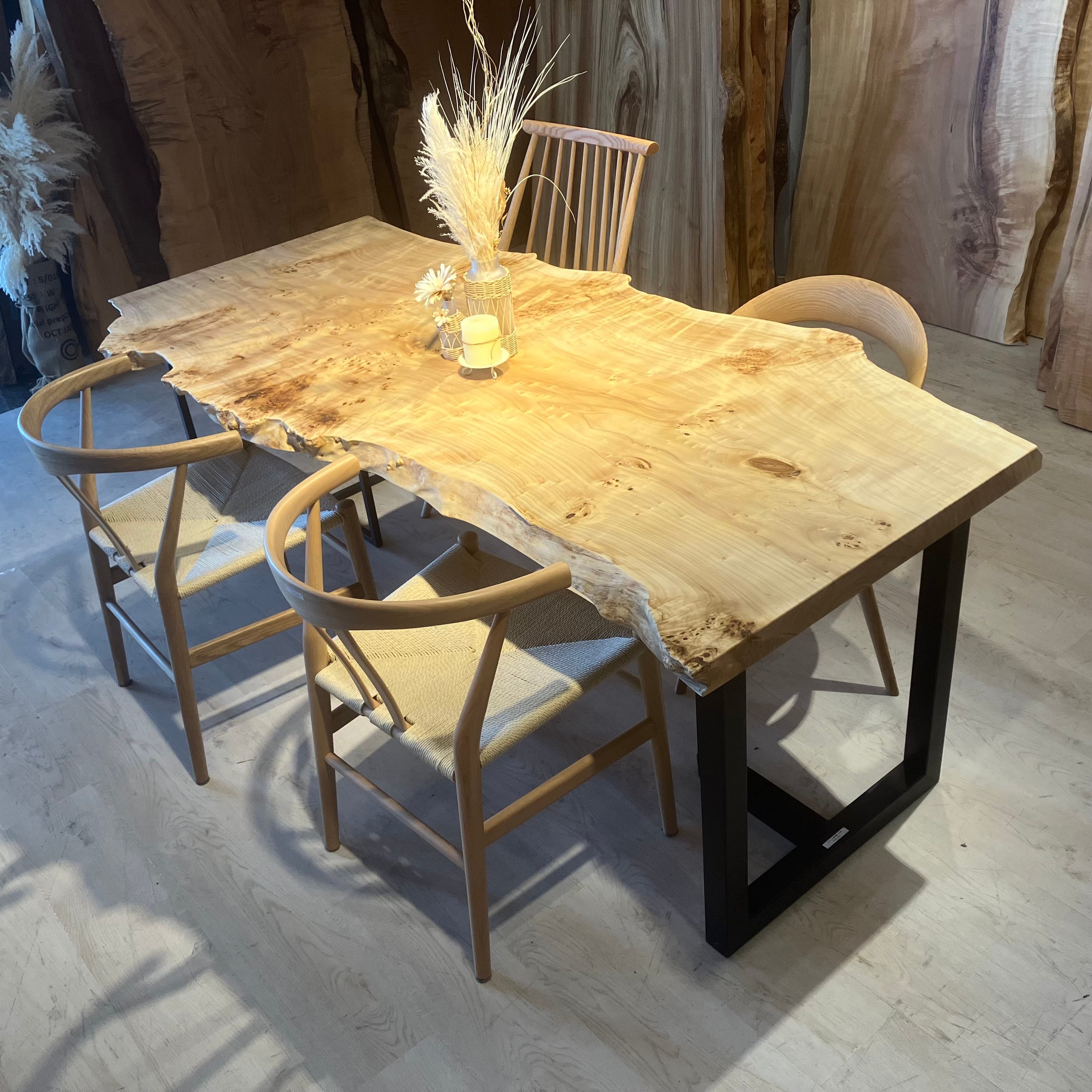 ポプラ一枚板テーブル店舗什器アイアン脚カフェディスプレイ民泊別荘