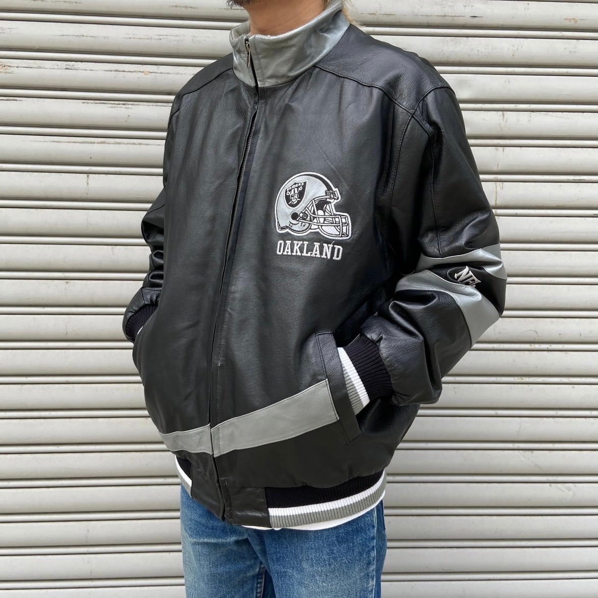 NFL オークランド・レイダース レザースタジャン 黒 M チーム