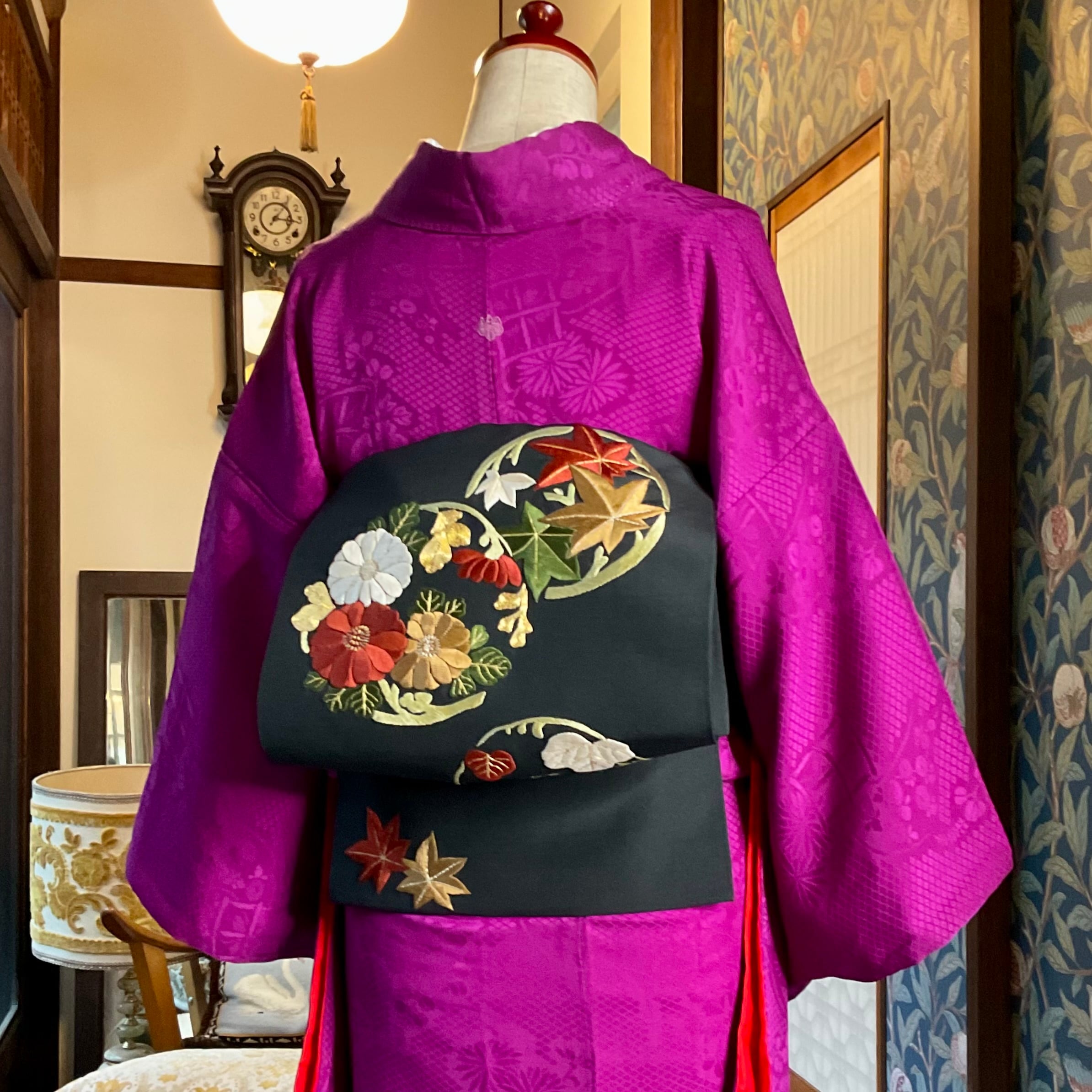 読み本と花々＊パープル 紫 七五三ママ アンティーク付下げ 着物 A845