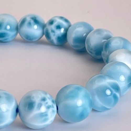 鑑定書付き☆くっきり波模様！ドミニカ産ラリマーブレスレット9.5mm