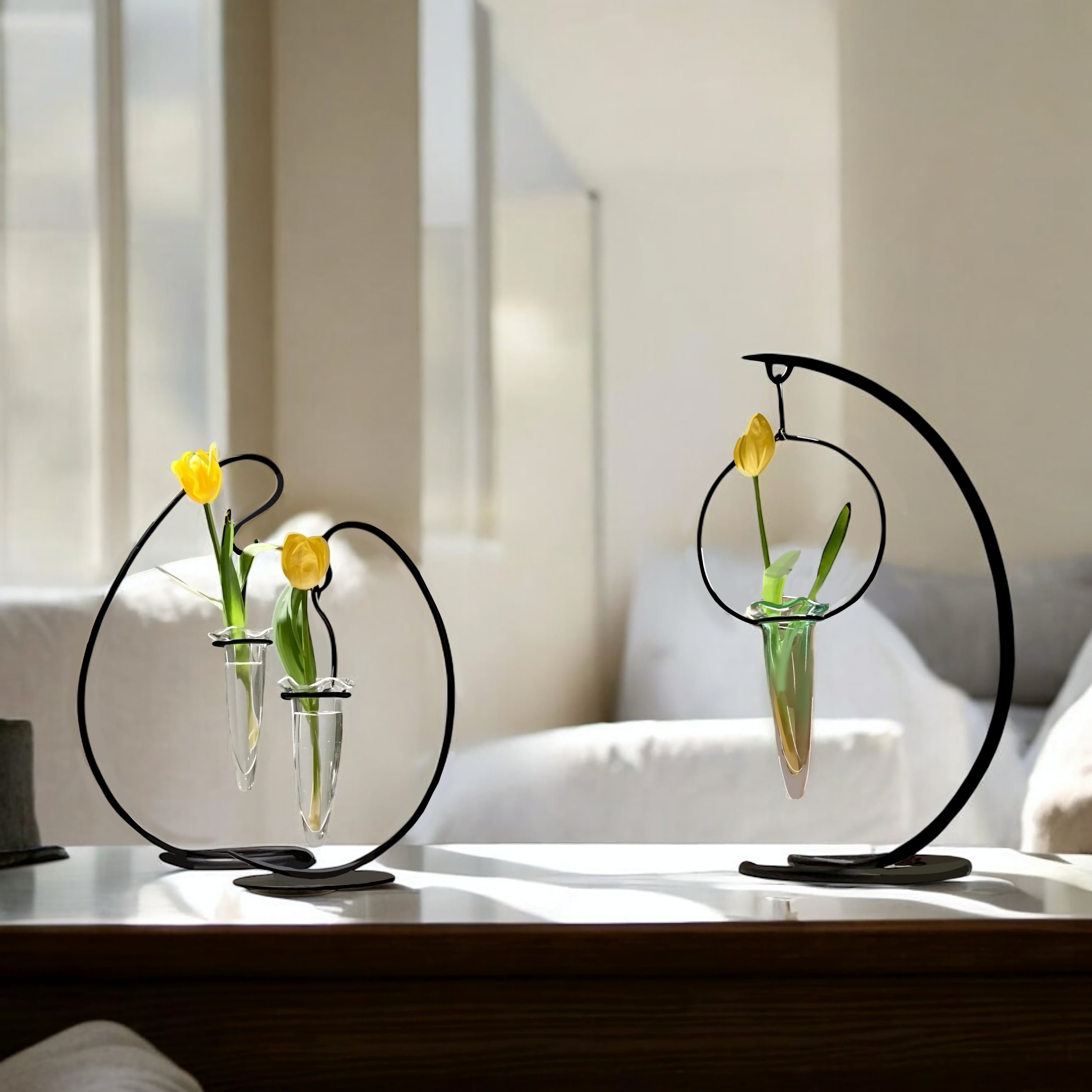 鉄器(高さ50cm)ゆらり円 (花器ガラス18cm x1付） | TSUNE;田中恒子の器