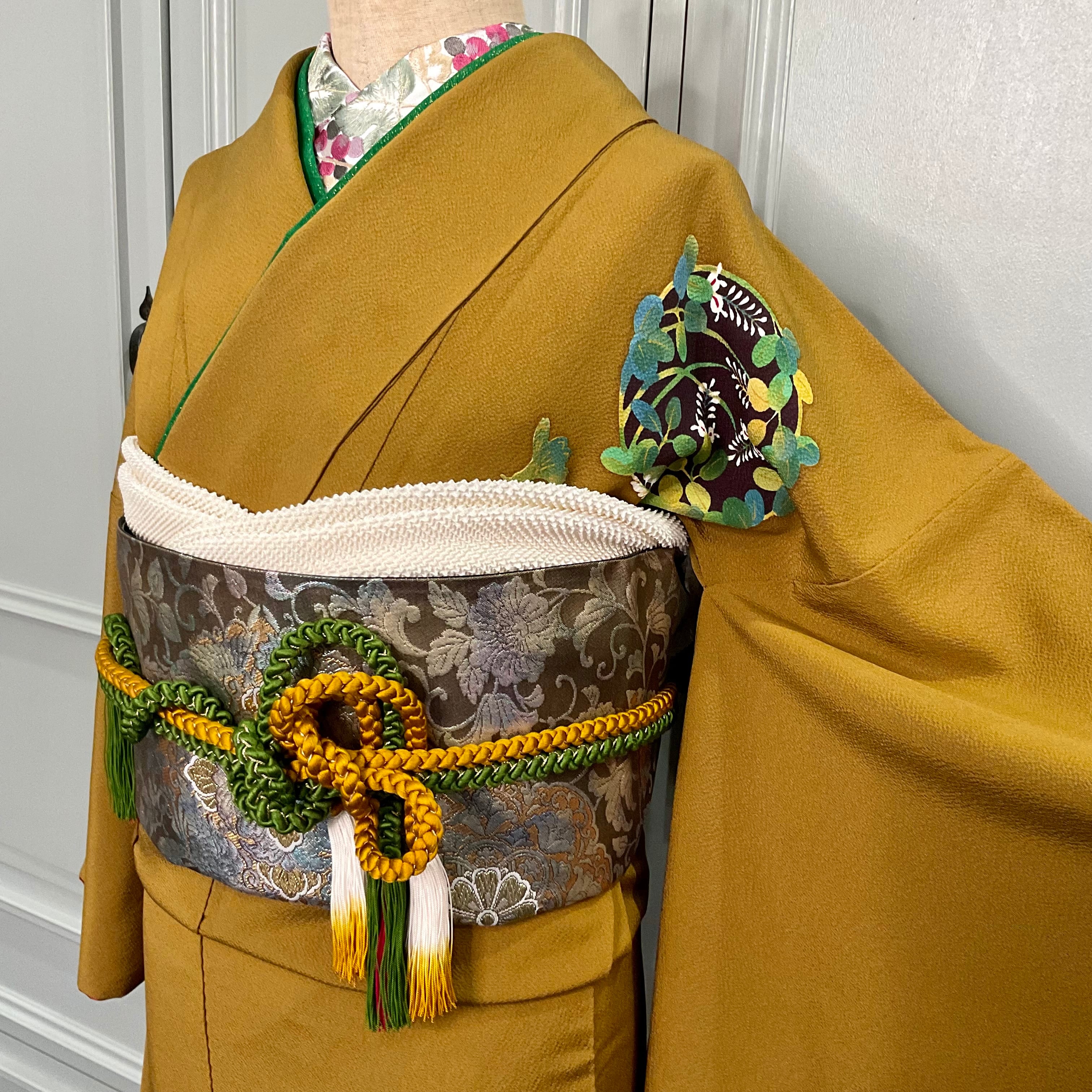 成人式 振袖 長襦袢 半えり 帯 帯締め 帯揚げ 6点セット 金コマ刺繍 菊