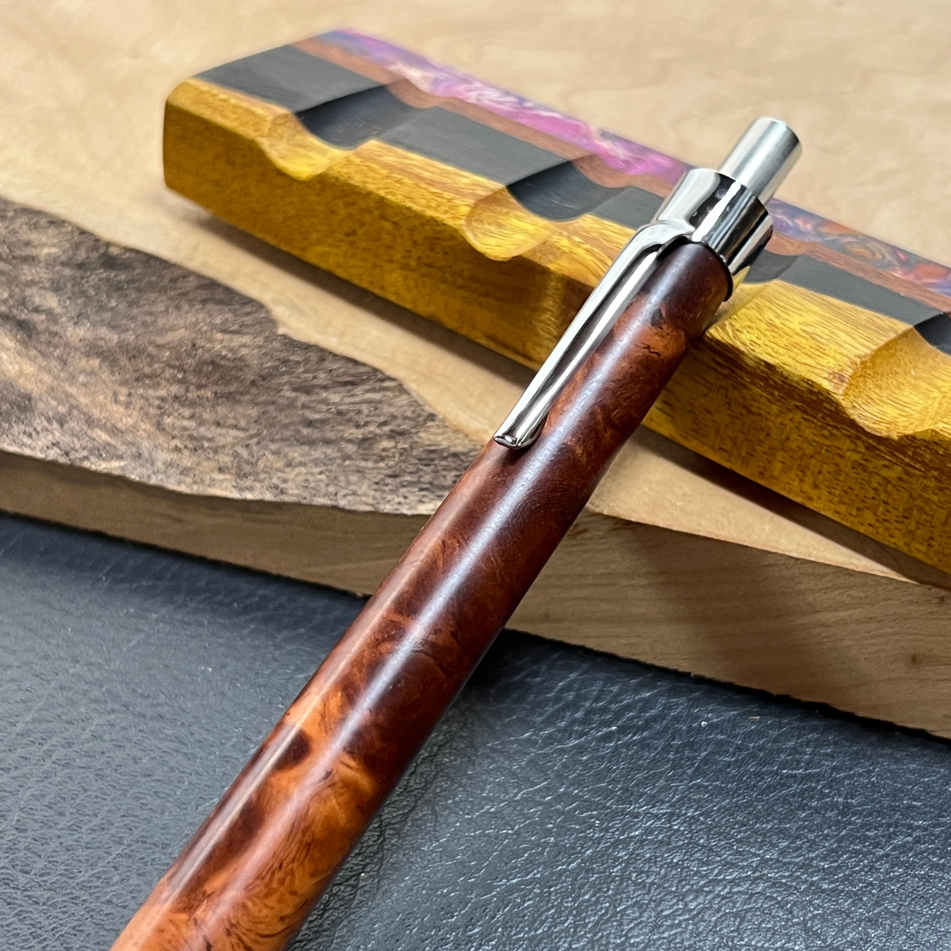 37花梨瘤源平柄濃色 木製シャーペン 最強低重心 ローレット 真鍮