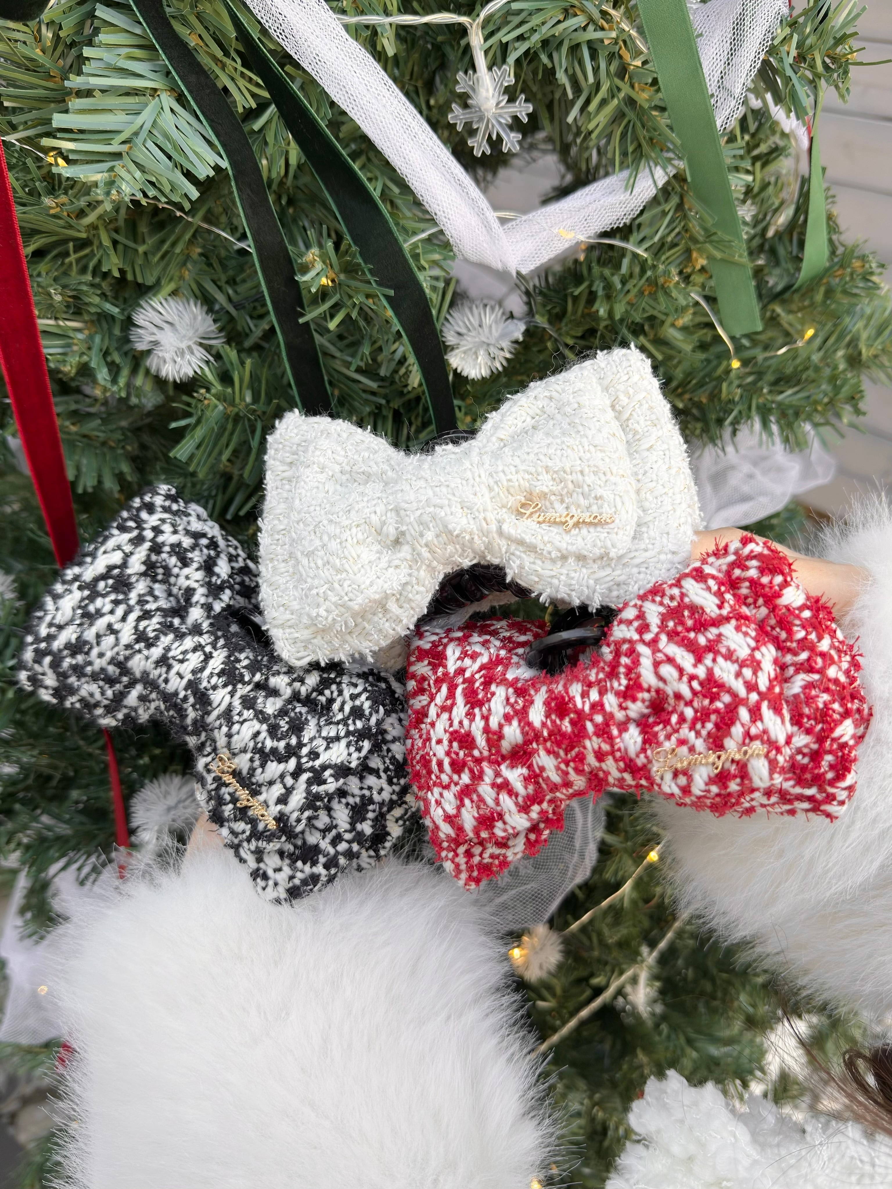 Lumignon original ♥ holiday tweed ribbon hair clip【レッド