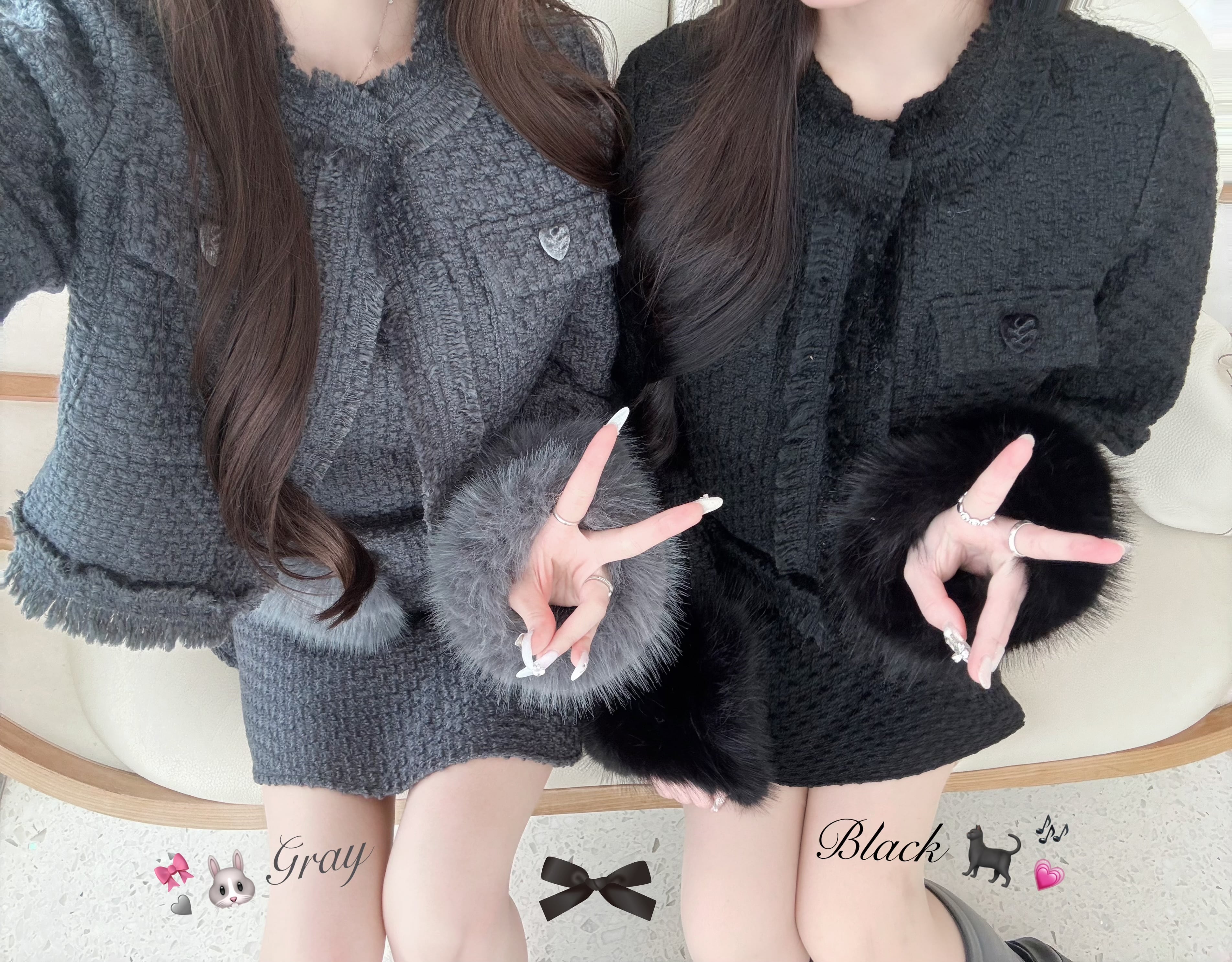 Lumignon original ♥ tweed fur snow jacket【ブラック】 | Lumignon