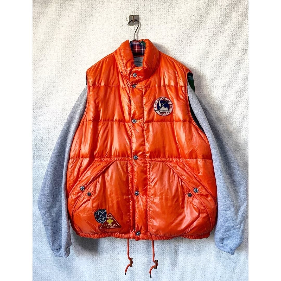 90s polo by ralph lauren ski patrol down feather vivid orange vest