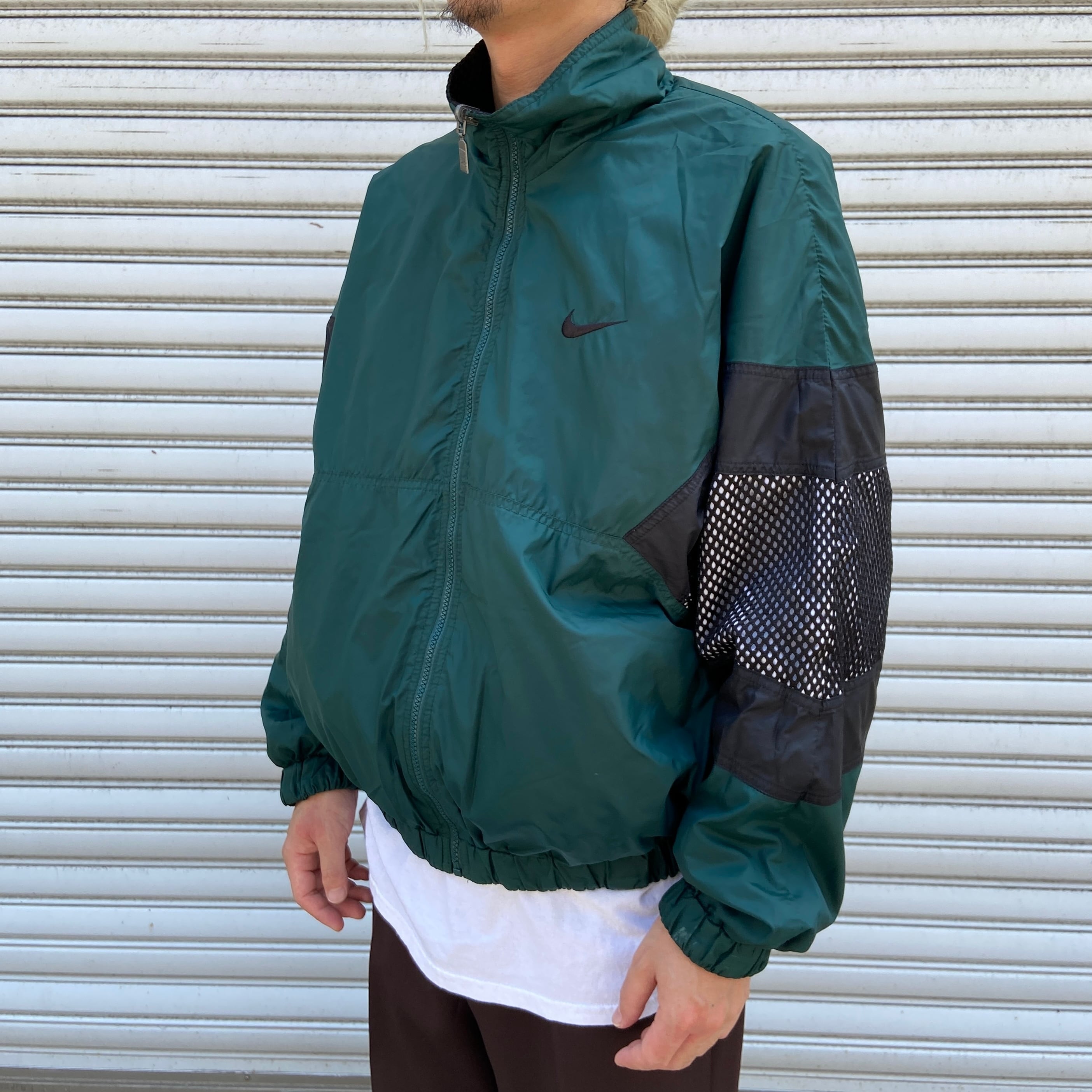 90s NIKE ナイキ リバーシブルナイロンジャケット メッシュ グリーン M