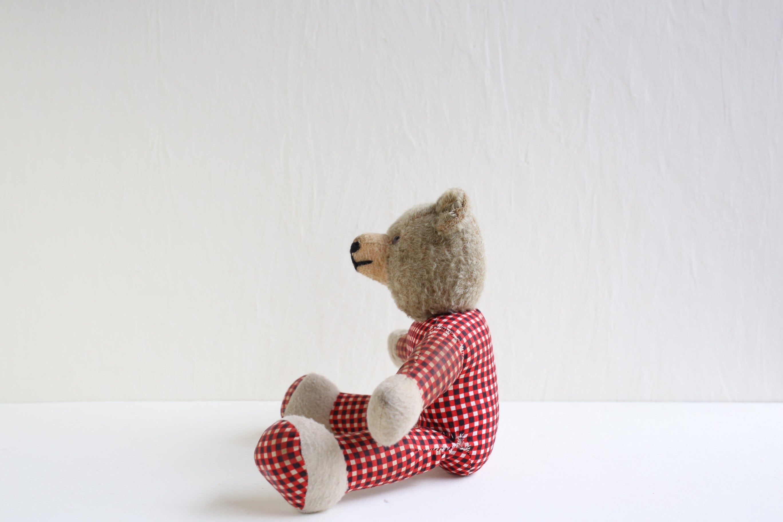 フランス アンティーク ヴィンテージ テディベア チェック柄が