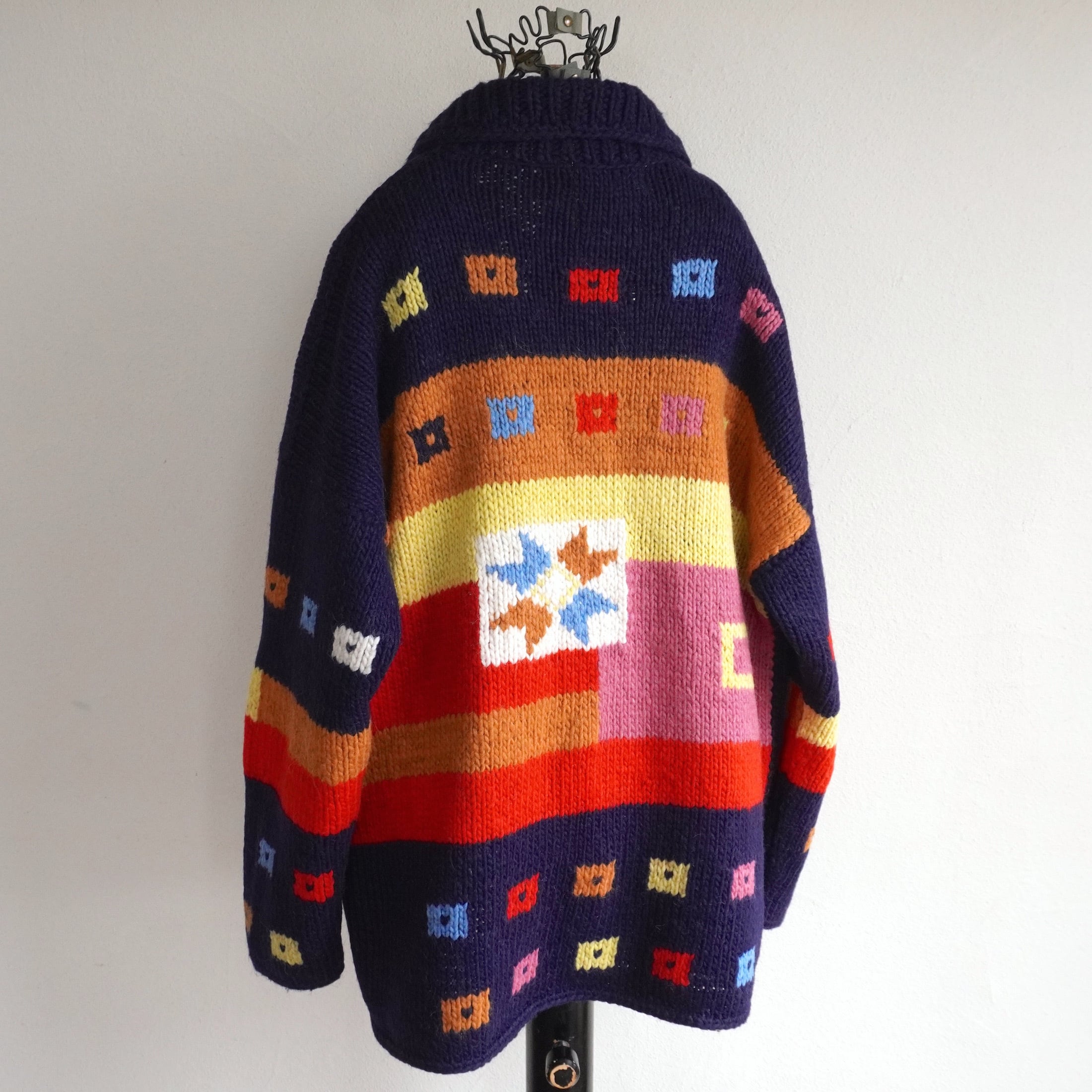 1990's ECUADOR製 [ANIMAS TRADING CO.] カラフルブロック&地上絵調柄