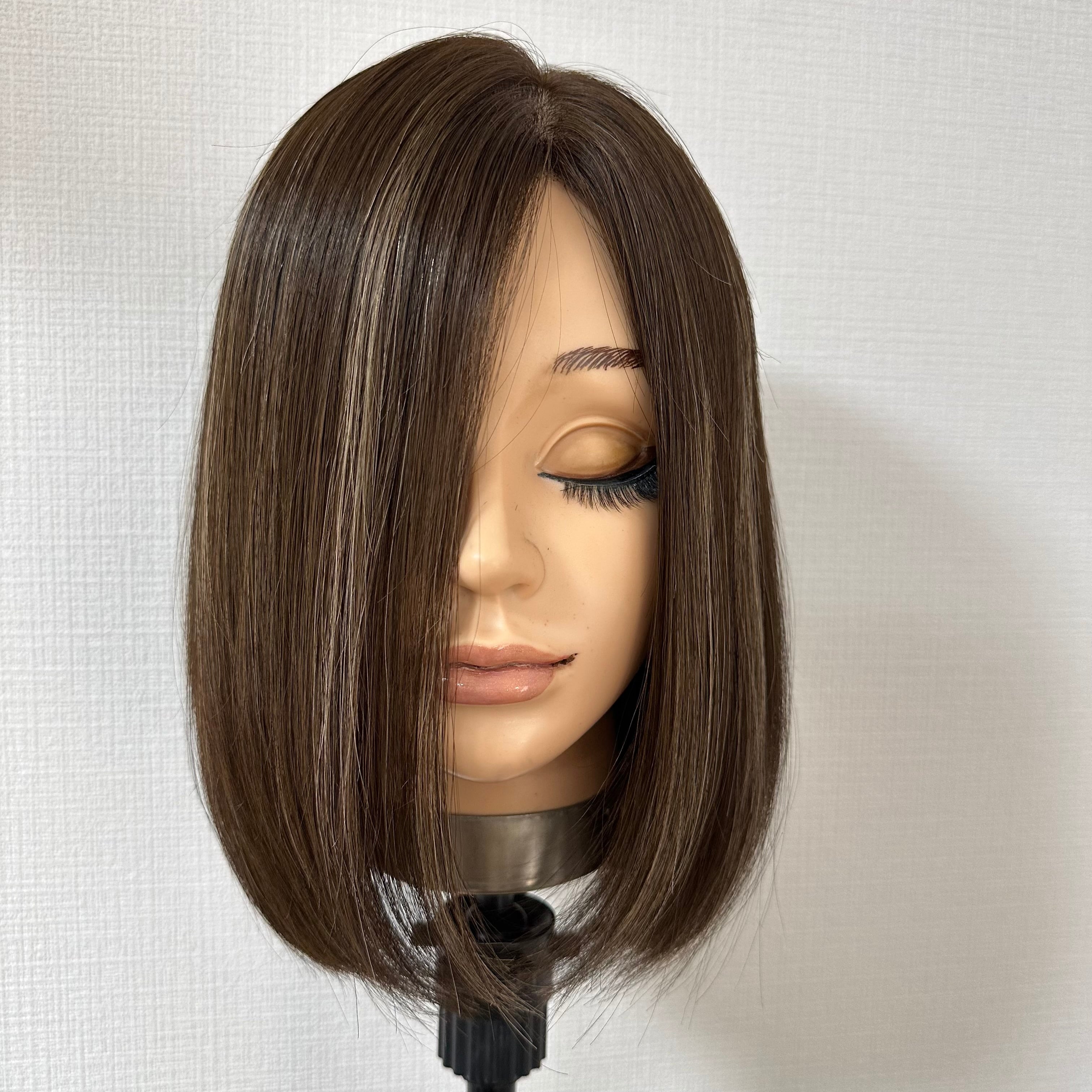 スキンレース生え際 未カット 30cm ナチュラルブラウン系ハイライト