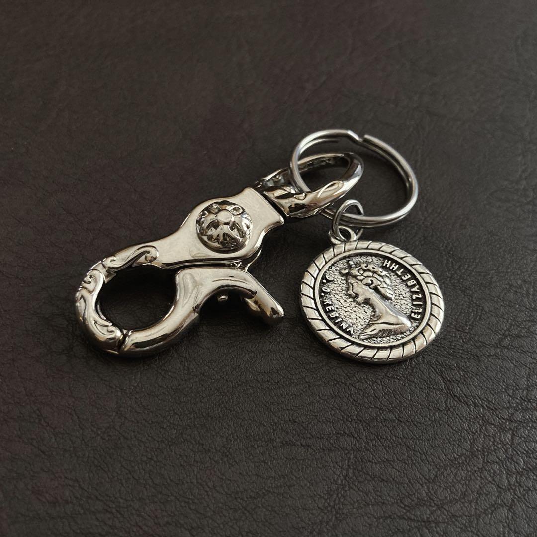 267 真鍮 シルバー キーホルダー キーリング 十字架 カラビナ フック