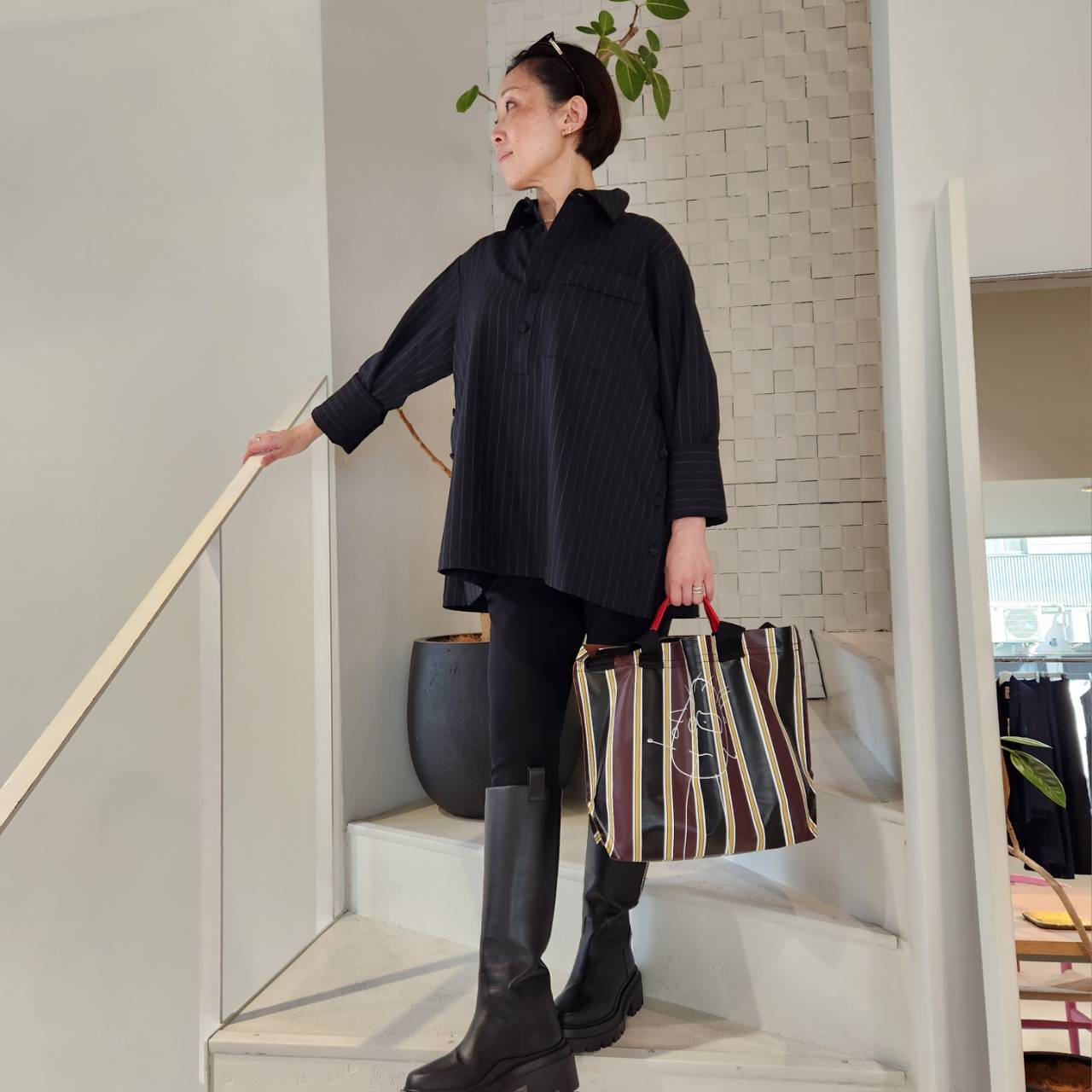 PLAN C ピリアンドビアンカミディアムストライプトートバッグ | lucca