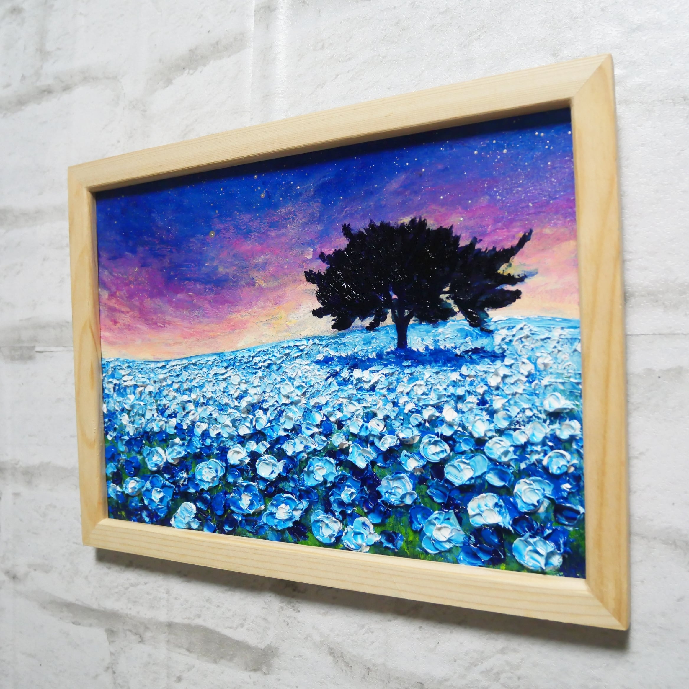 油絵 油彩 油彩画 絵画 絵【夜空のネモフィラの丘】 | HIROSHI1990