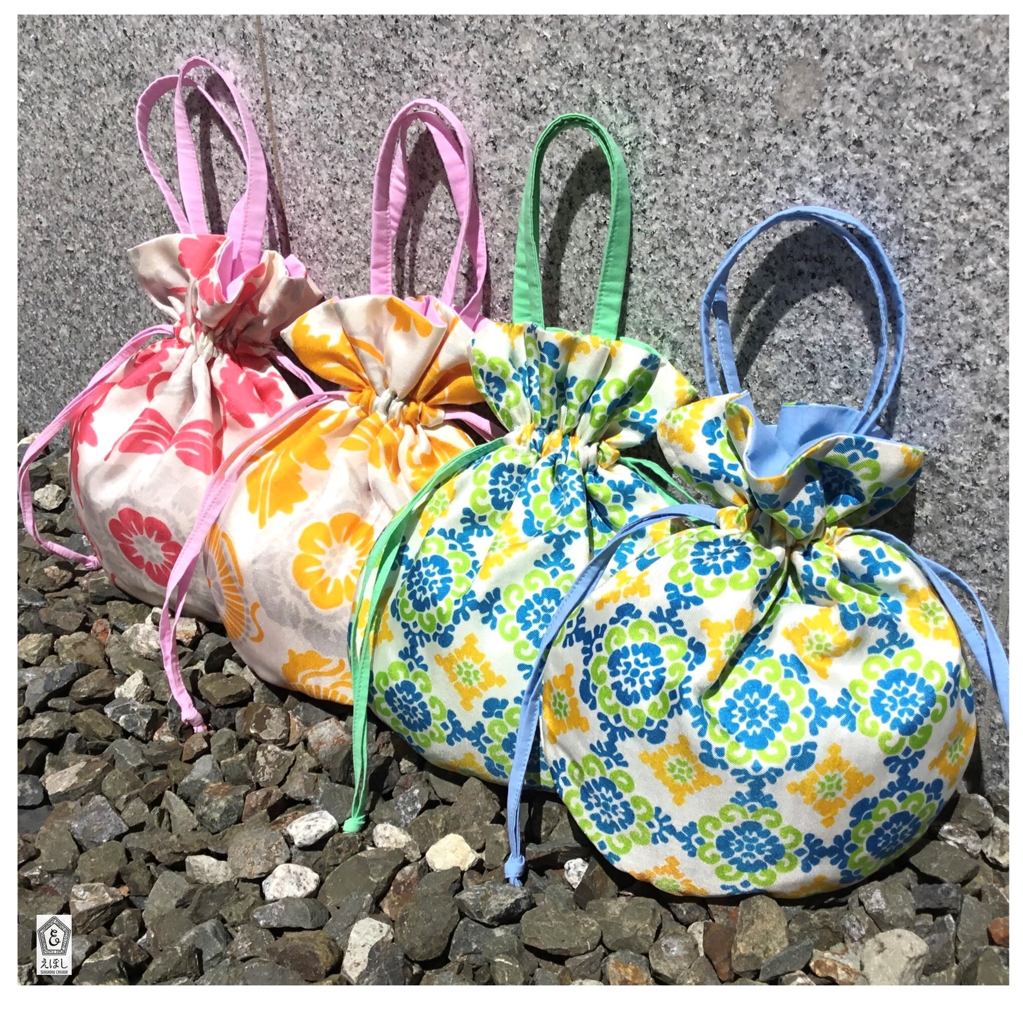 シルク 巾着バッグ／正倉院文様シリーズ | えぼし SENSHOKU CREATOR