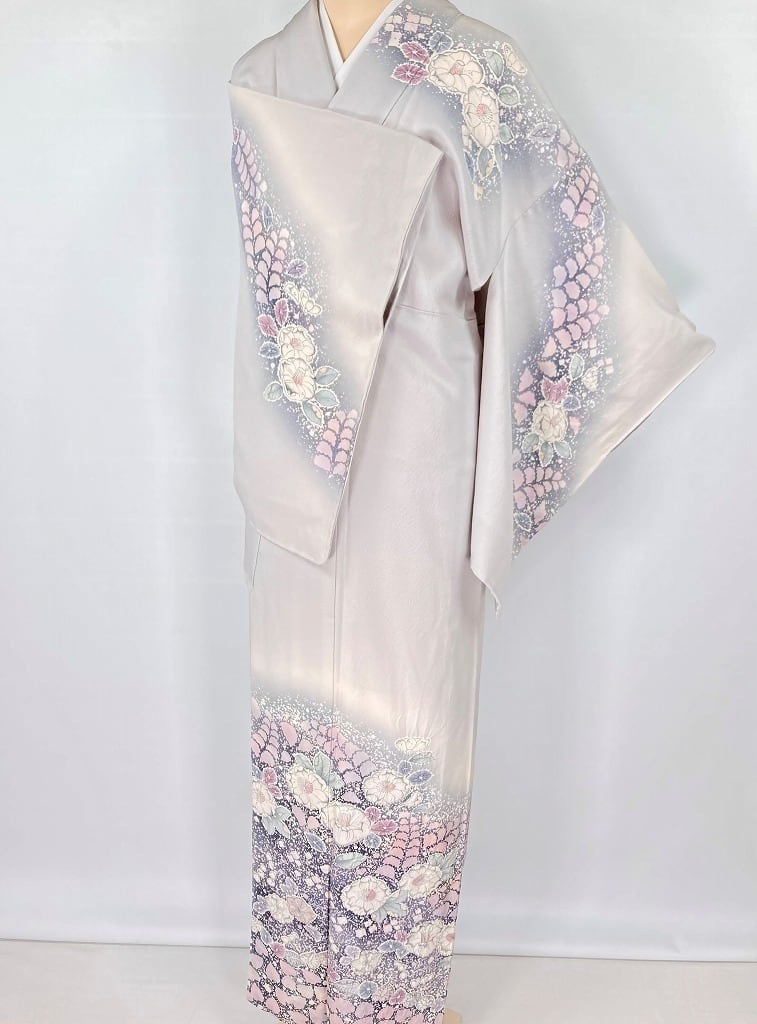 翠山工房 辻が花 絞り 未使用 訪問着 正絹 紫 白 グレー 963 | kimono