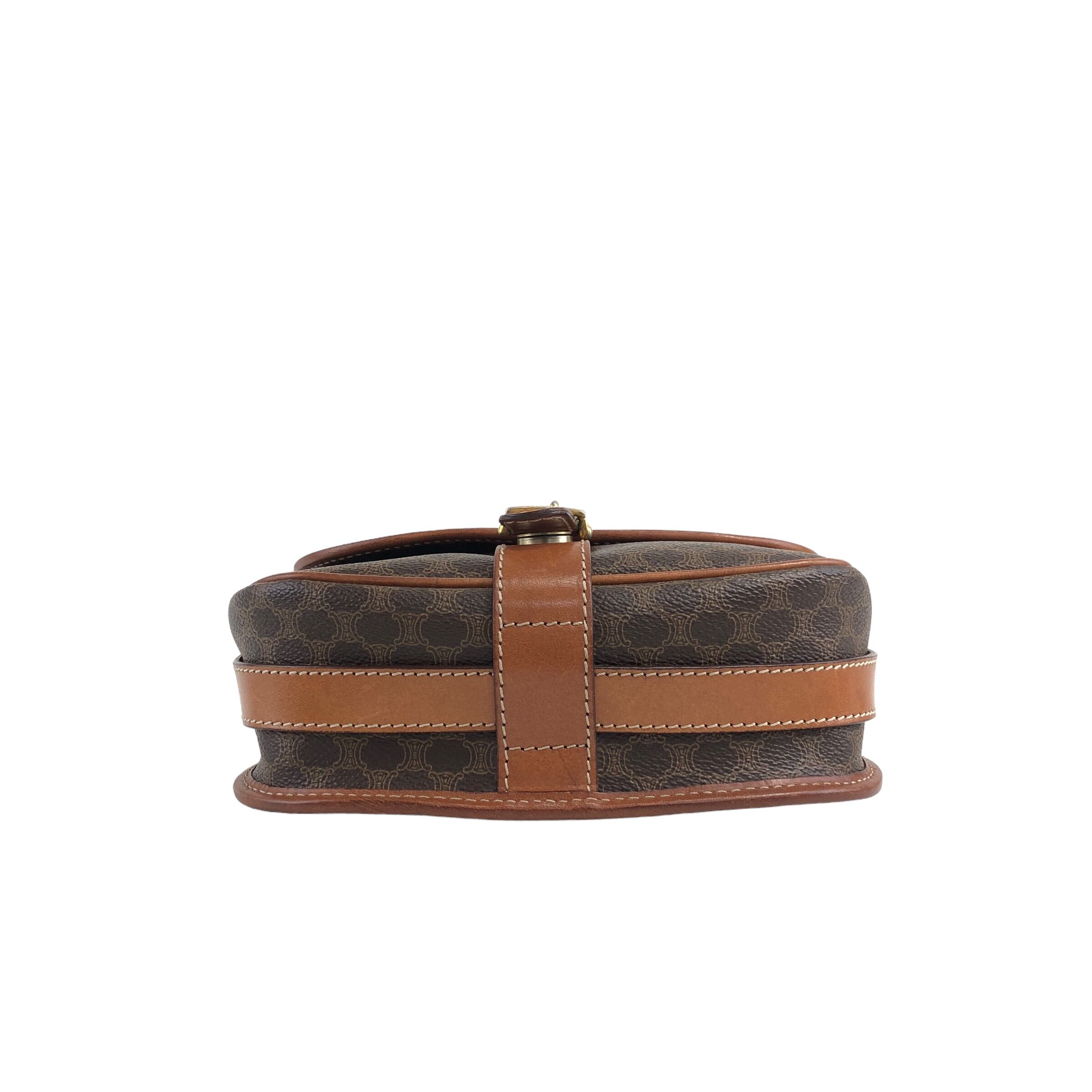 CELINE セリーヌ マカダム ショルダーバッグ ブラウン ブラゾン型押し