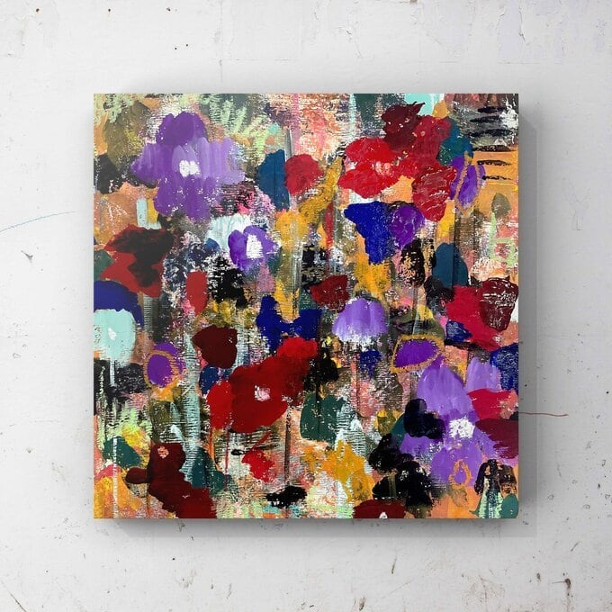 絵画】50号 無題 花の絵 (アクリル絵具 蝋 油性マーカー) 極彩色 絵画