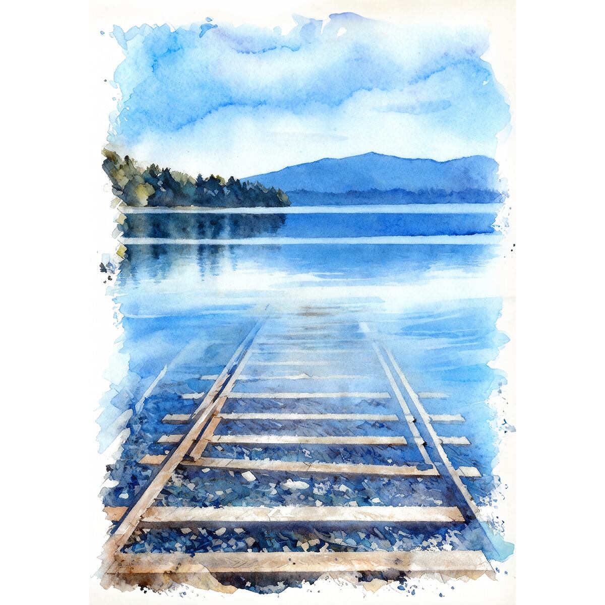 絵画(風景画) 日本 北海道 美瑛町 白金の森 青い池 インテリアアート額