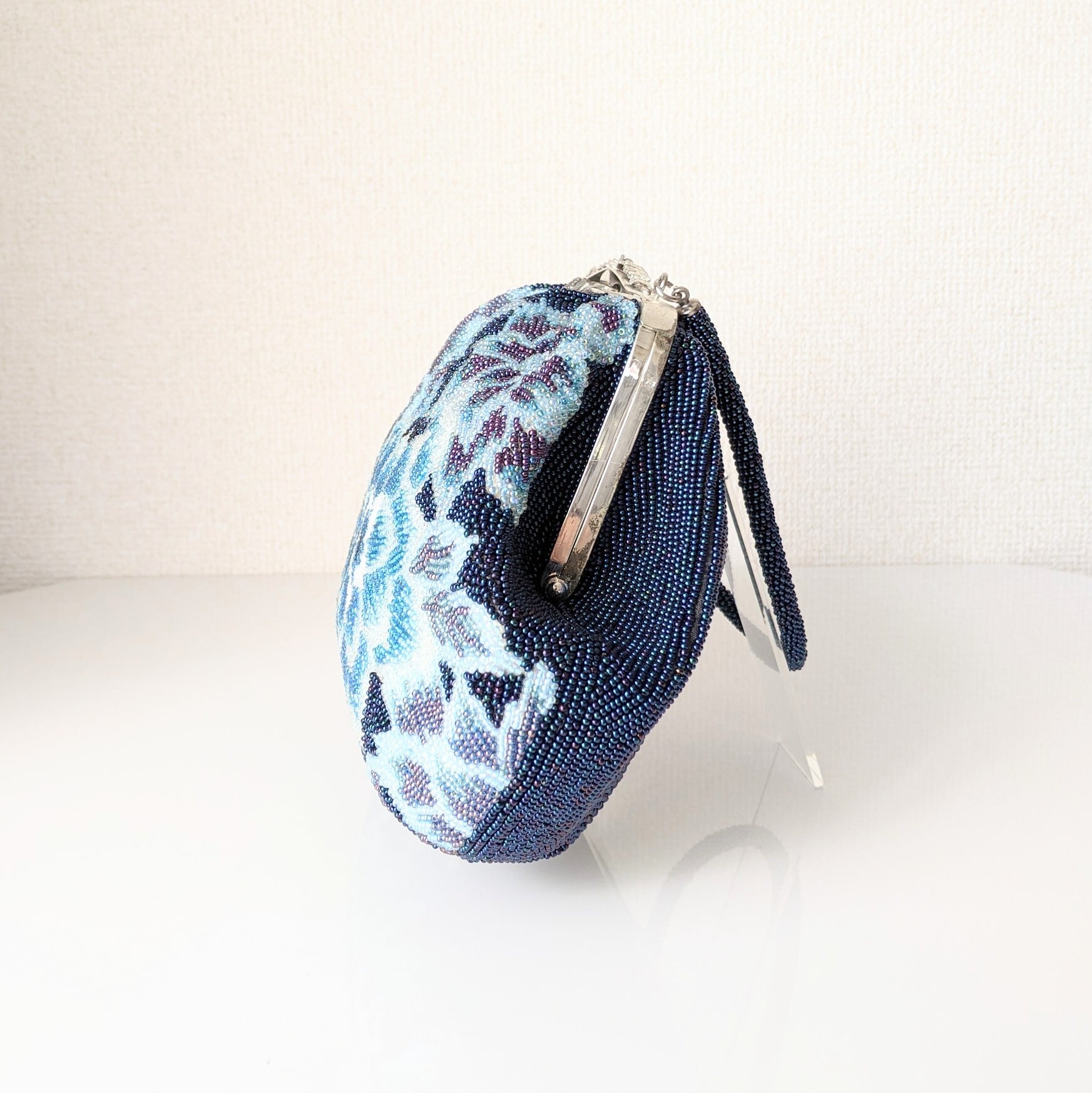 Vintage】ビーズ刺繍バッグ Vintage Beaded Bag 青系 ダリア 花柄