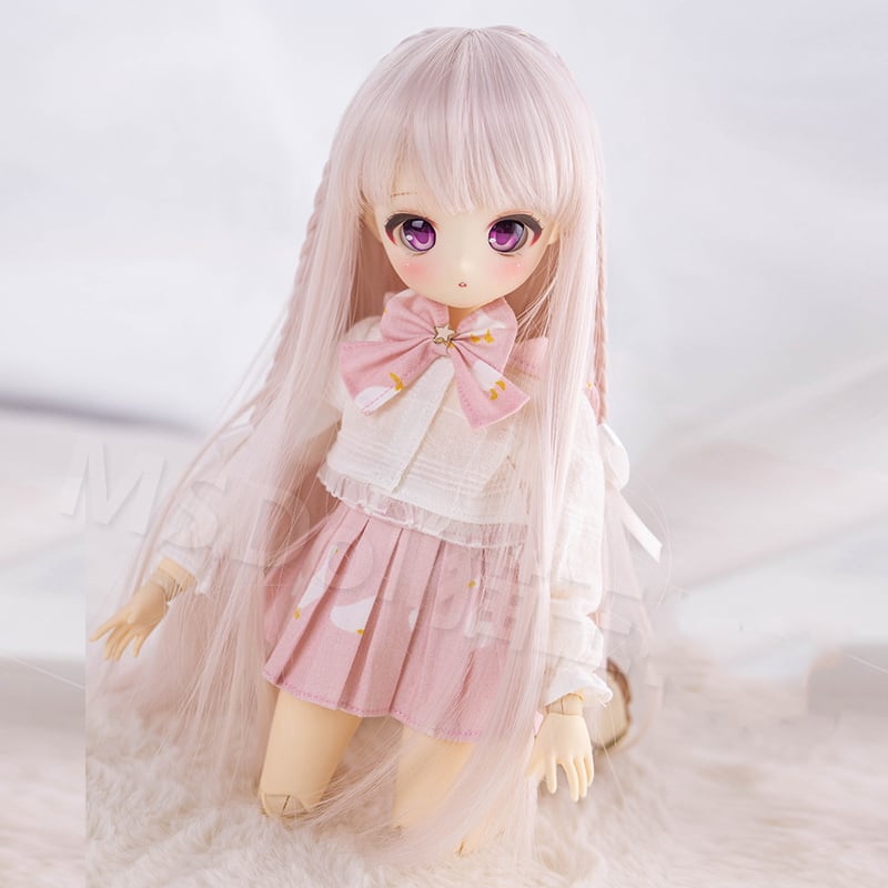 BJD ドール用 ウィッグ ダークブラウン ゴールドブラウン ロング MSD