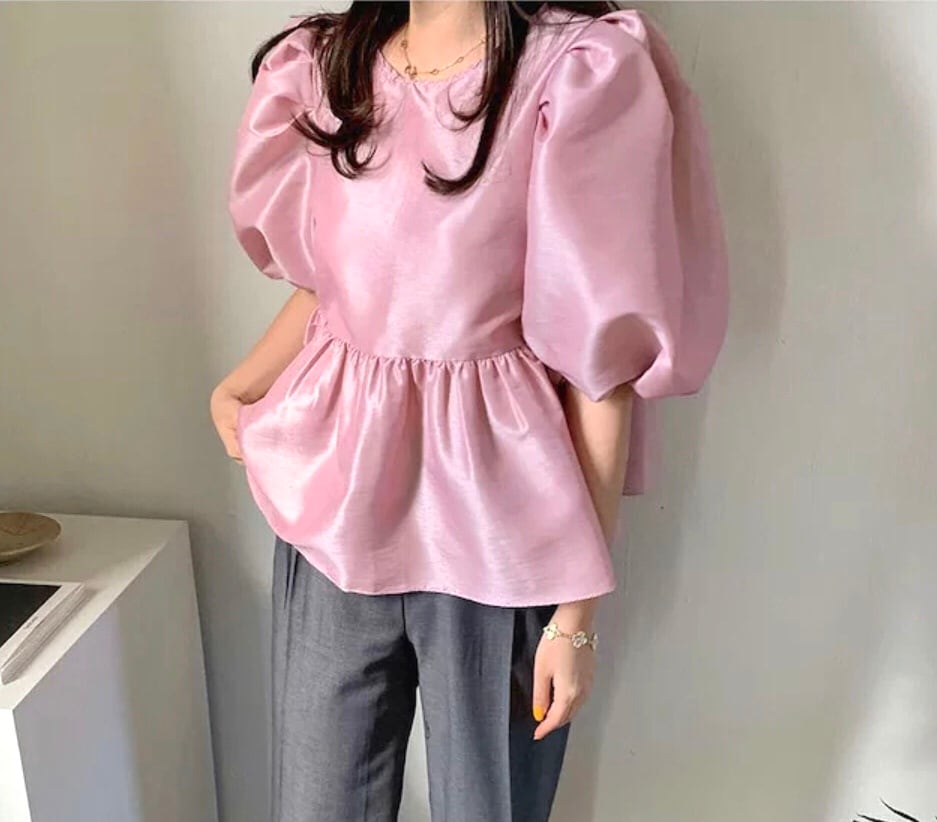 パフスリーブブラウス ピンク・ホワイト・ブラック | Richesse